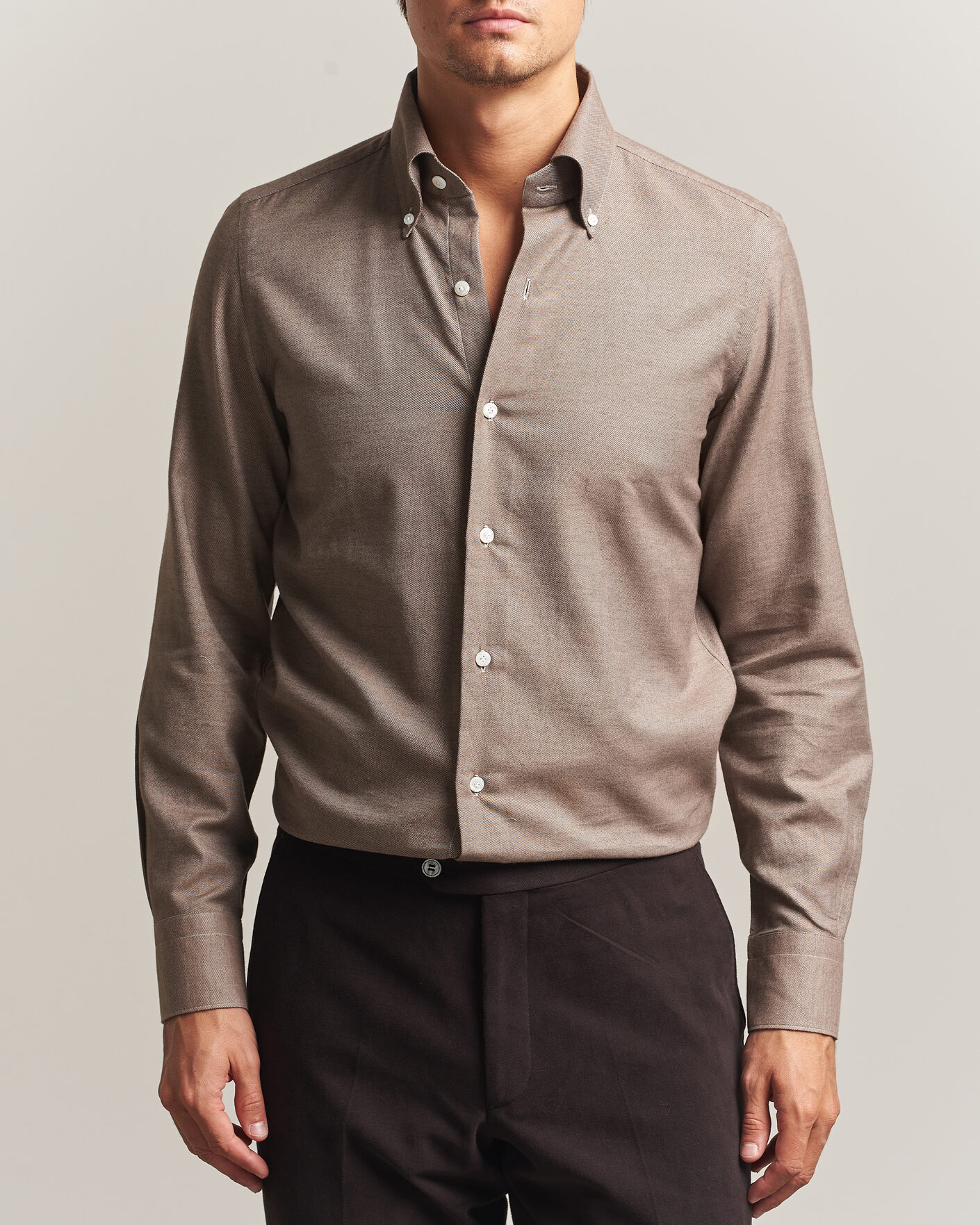 Mies | Kauluspaidat | Finamore Napoli | Milano Slim Cashmere BD Shirt Brown