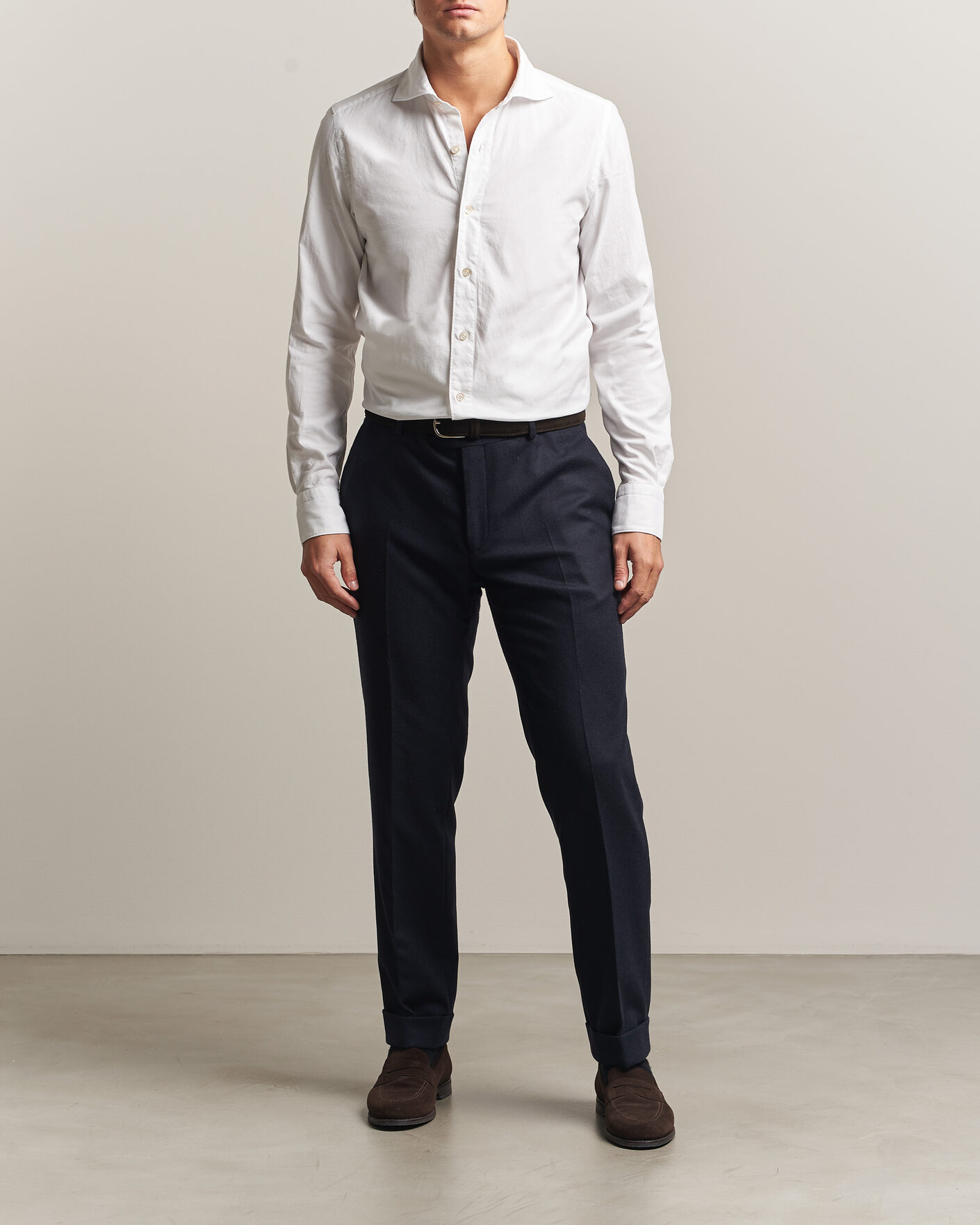 Mies | Kauluspaidat | Finamore Napoli | Gaeta Flannel Sport Shirt White