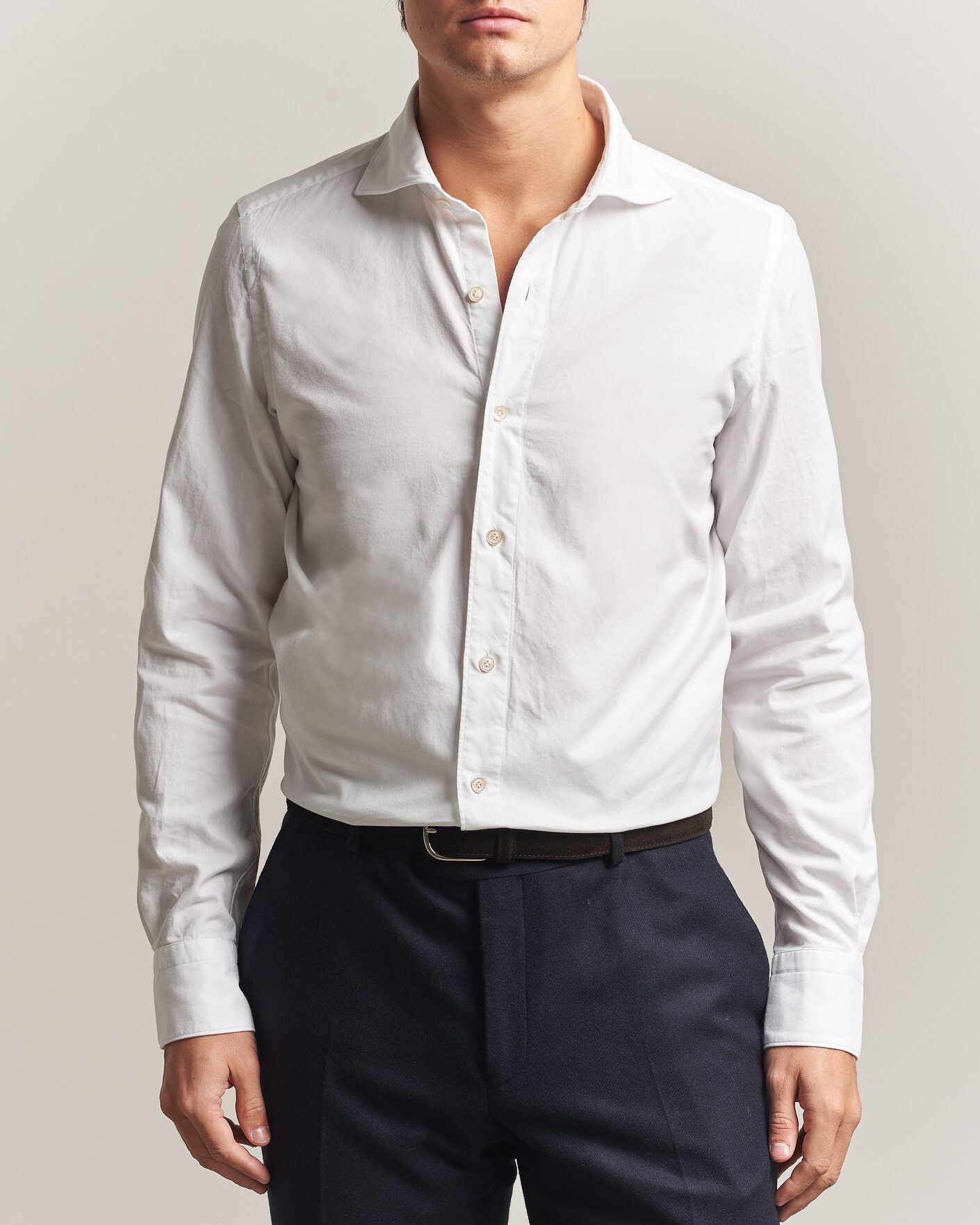 Mies | Kauluspaidat | Finamore Napoli | Gaeta Flannel Sport Shirt White