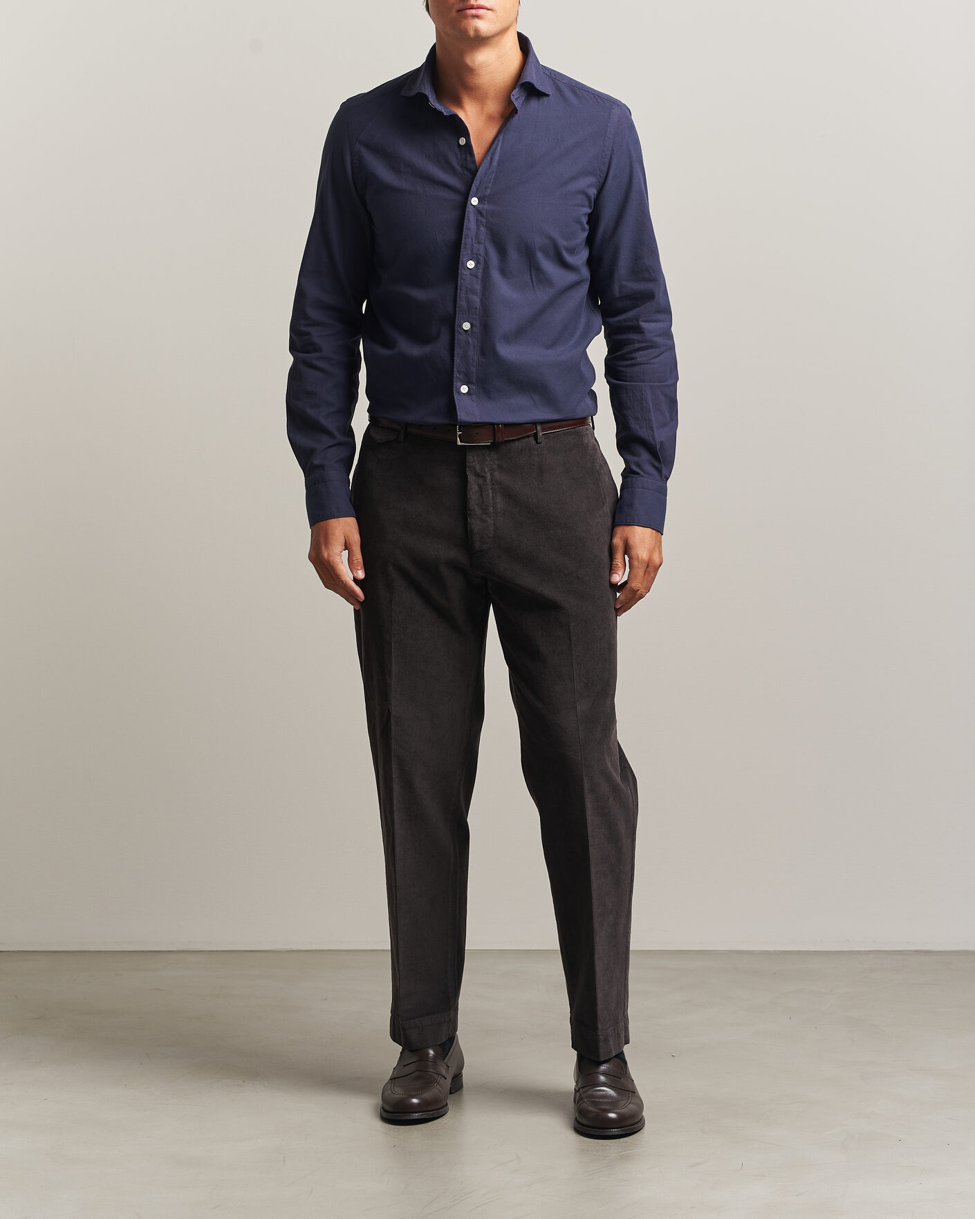 Mies | Kauluspaidat | Finamore Napoli | Gaeta Flannel Sport Shirt Navy