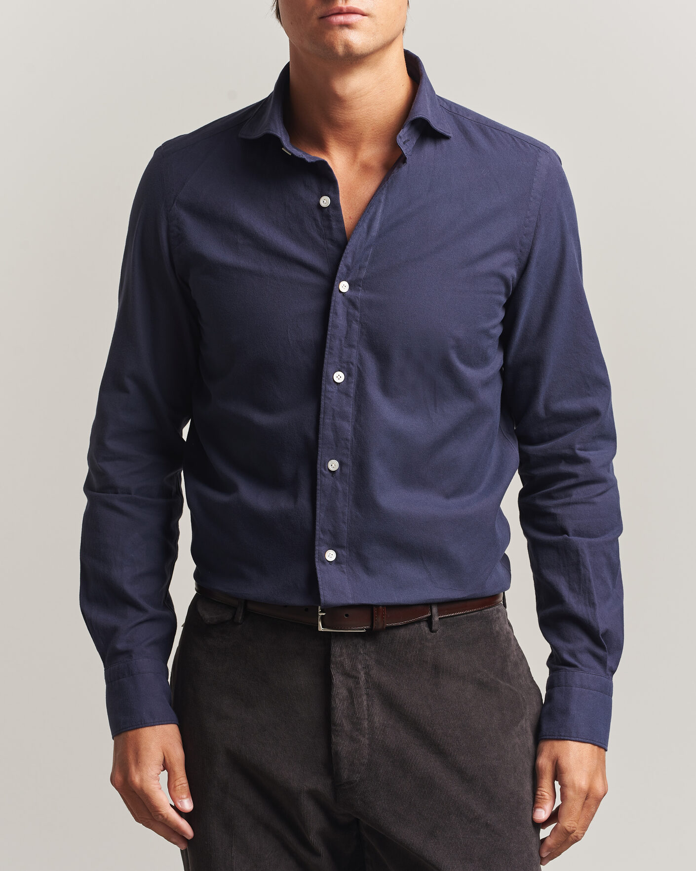 Mies | Kauluspaidat | Finamore Napoli | Gaeta Flannel Sport Shirt Navy