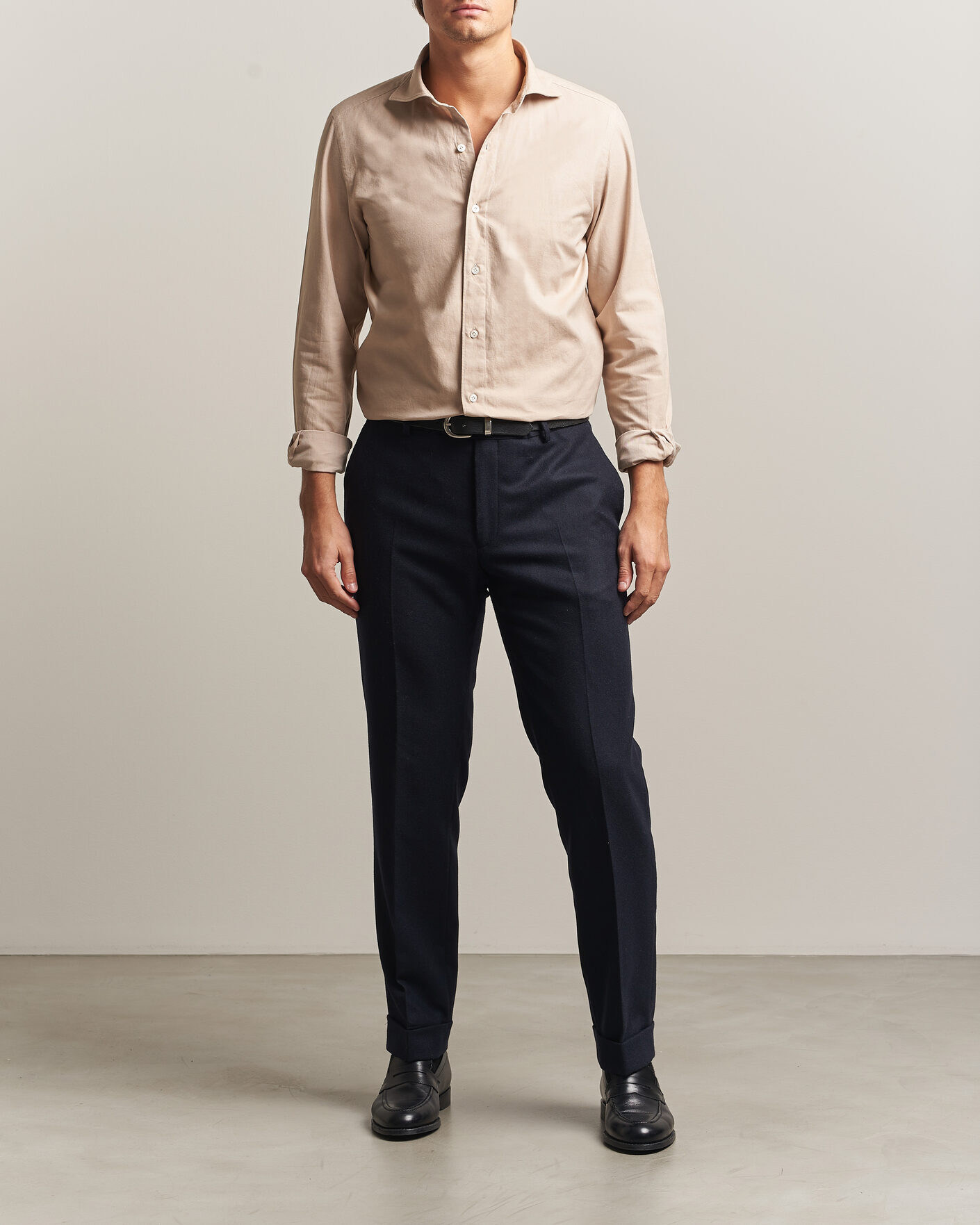 Mies | Kauluspaidat | Finamore Napoli | Gaeta Flannel Sport Shirt Beige