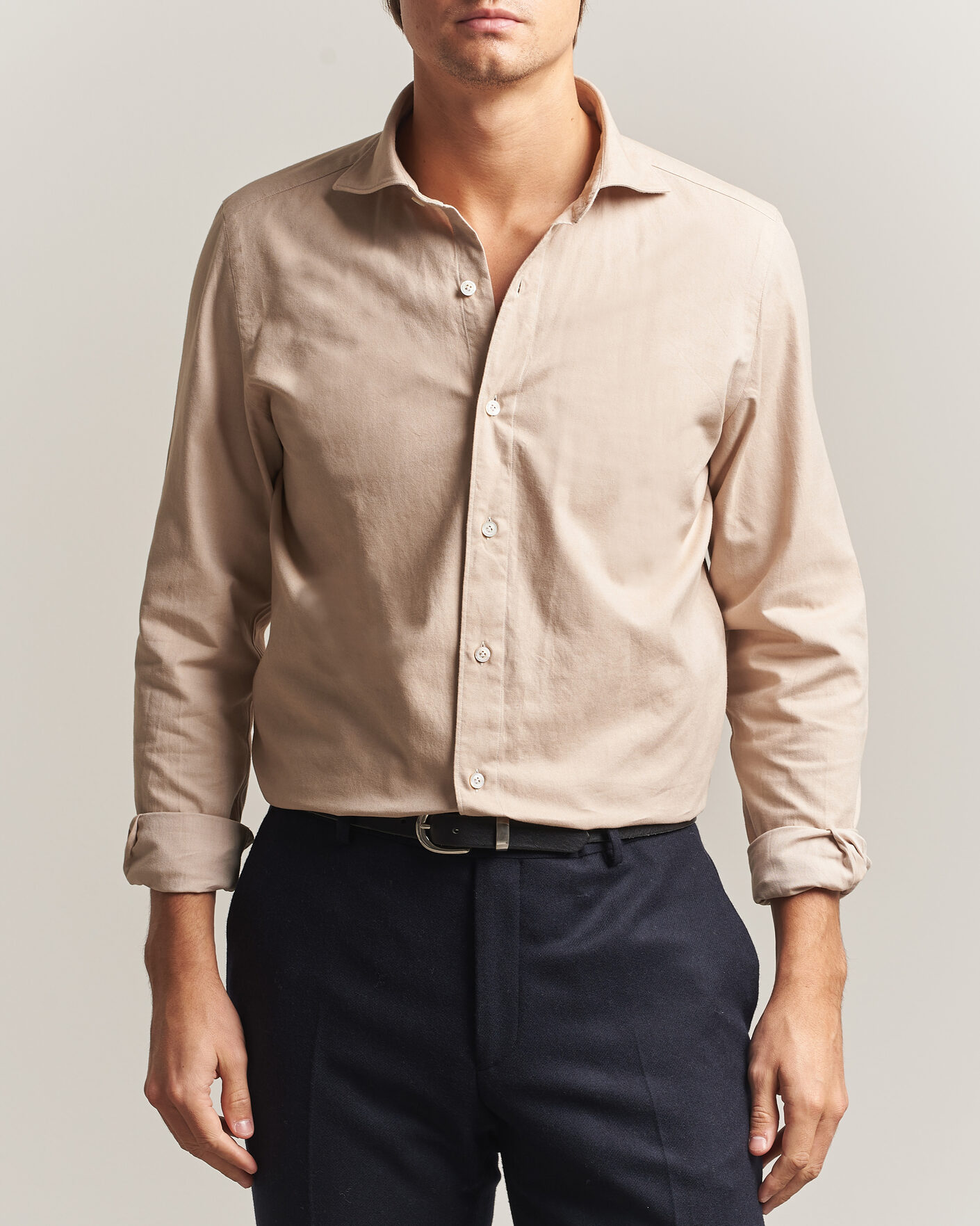 Mies | Kauluspaidat | Finamore Napoli | Gaeta Flannel Sport Shirt Beige