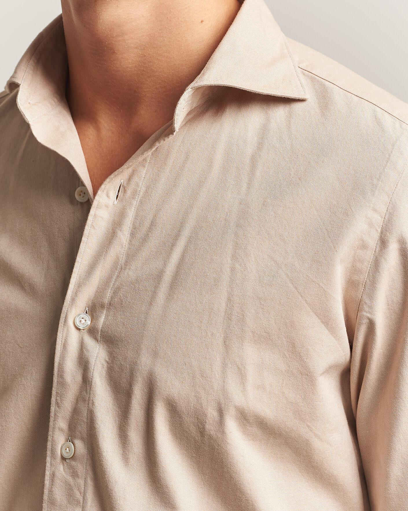 Mies | Kauluspaidat | Finamore Napoli | Gaeta Flannel Sport Shirt Beige