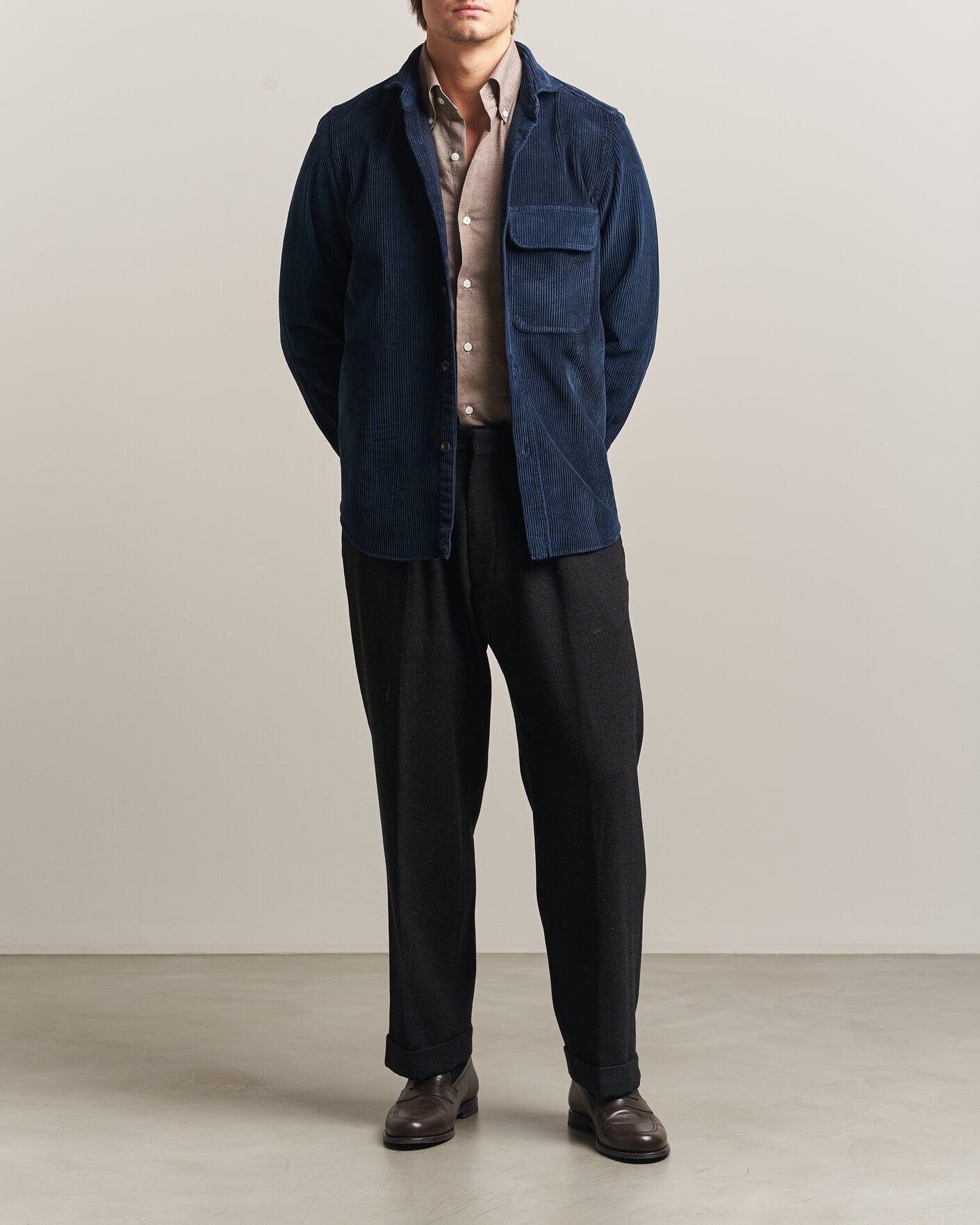 Mies | Kauluspaidat | Finamore Napoli | Garment Dyed Corduroy Overshirt Navy