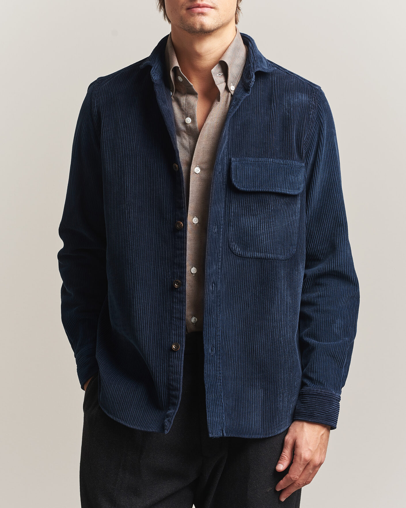 Mies | Kauluspaidat | Finamore Napoli | Garment Dyed Corduroy Overshirt Navy