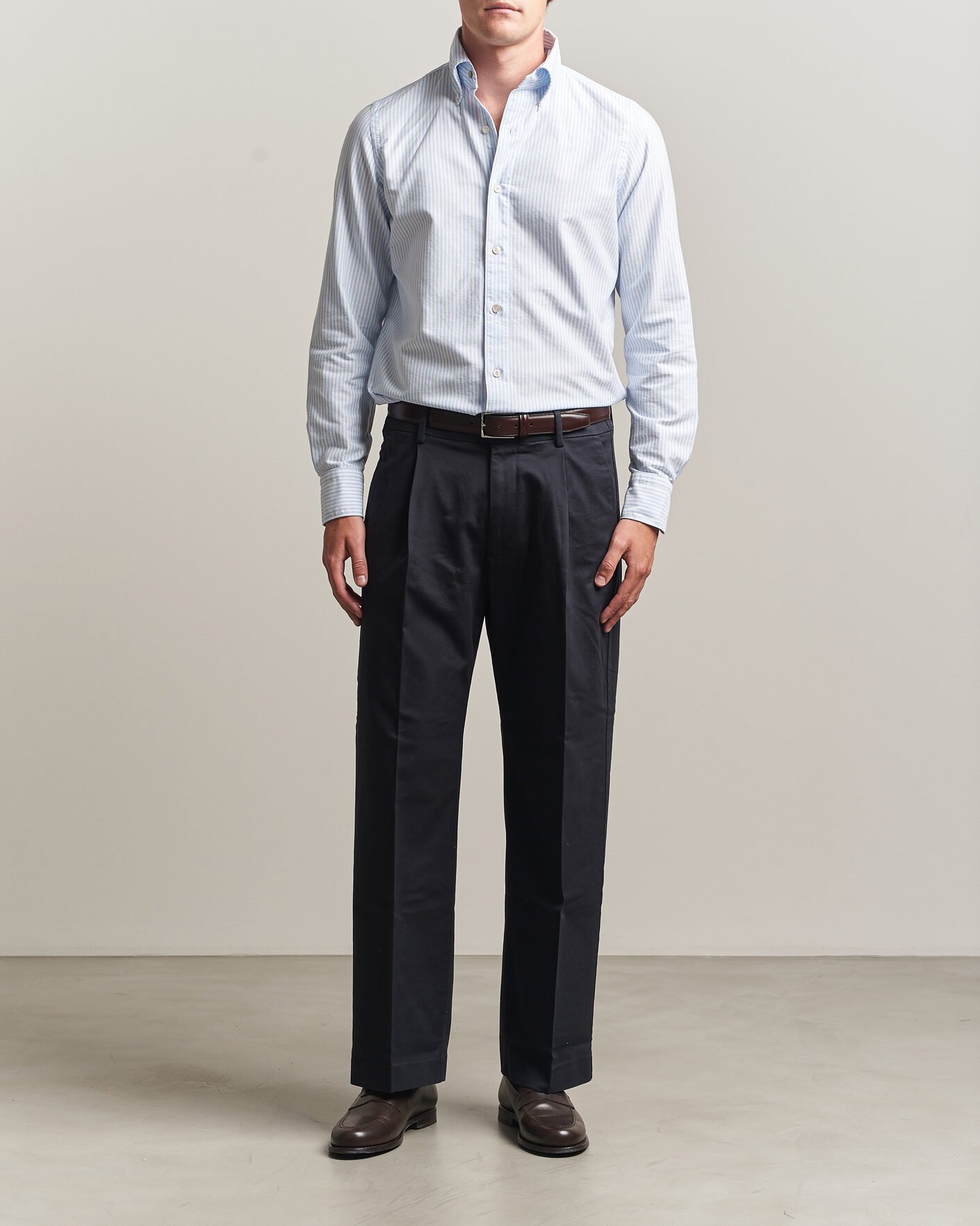 Mies | Kauluspaidat | Finamore Napoli | Gaeta Oxford Button Down Shirt Light Blue Stripe