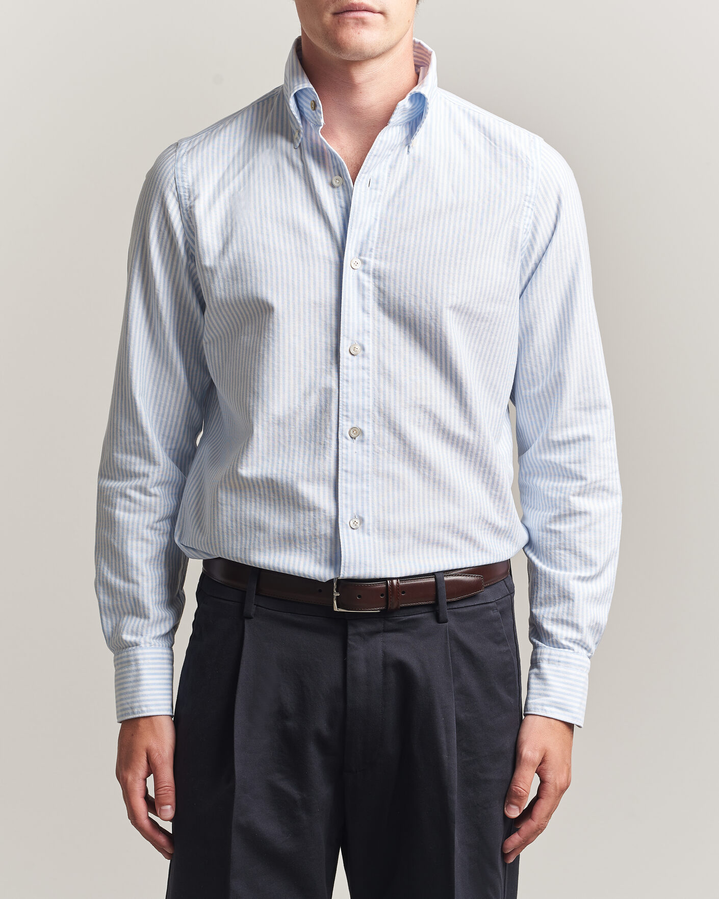 Mies | Kauluspaidat | Finamore Napoli | Gaeta Oxford Button Down Shirt Light Blue Stripe