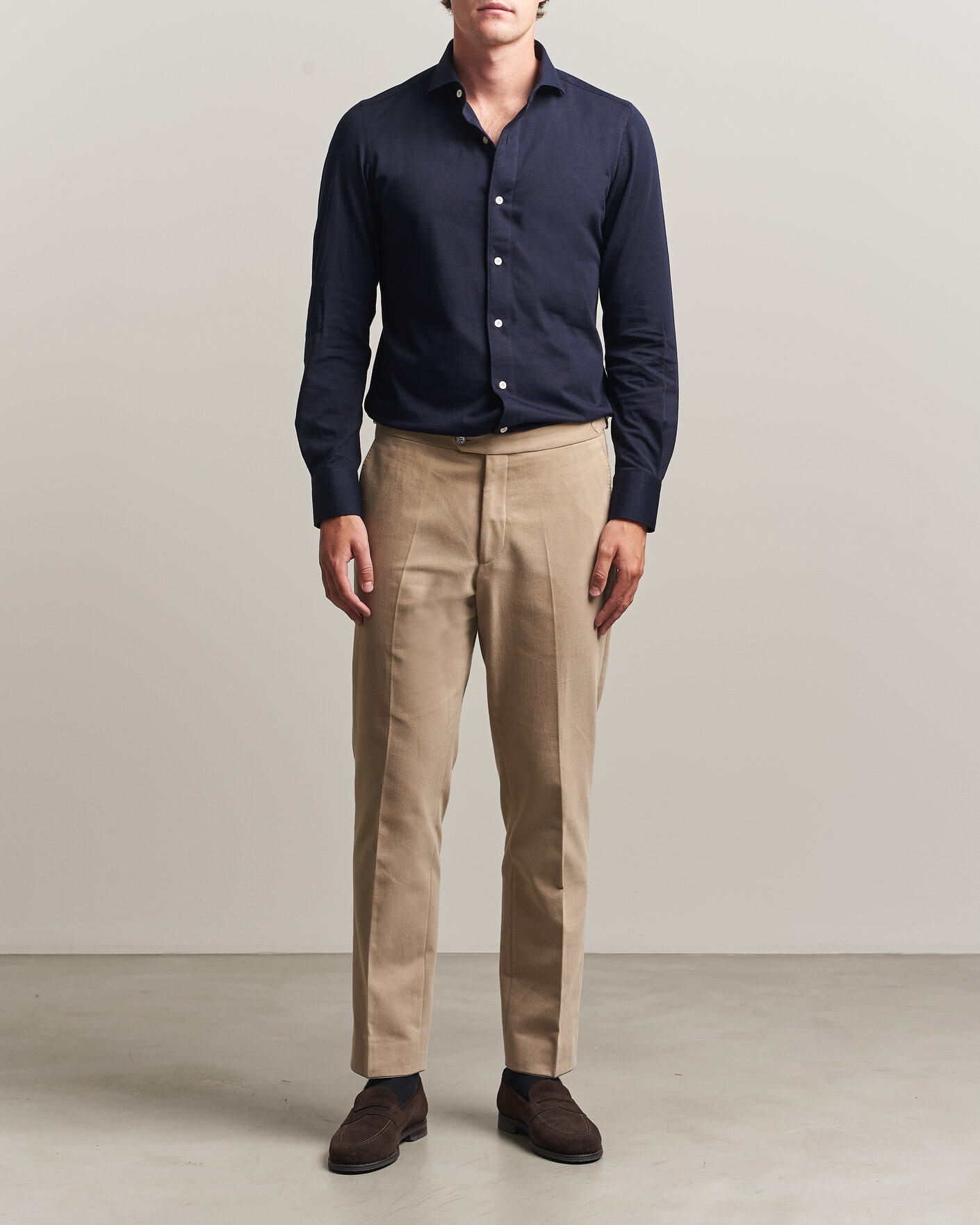 Mies | Kauluspaidat | Finamore Napoli | Cotton/Cashmere Jersey Shirt Navy
