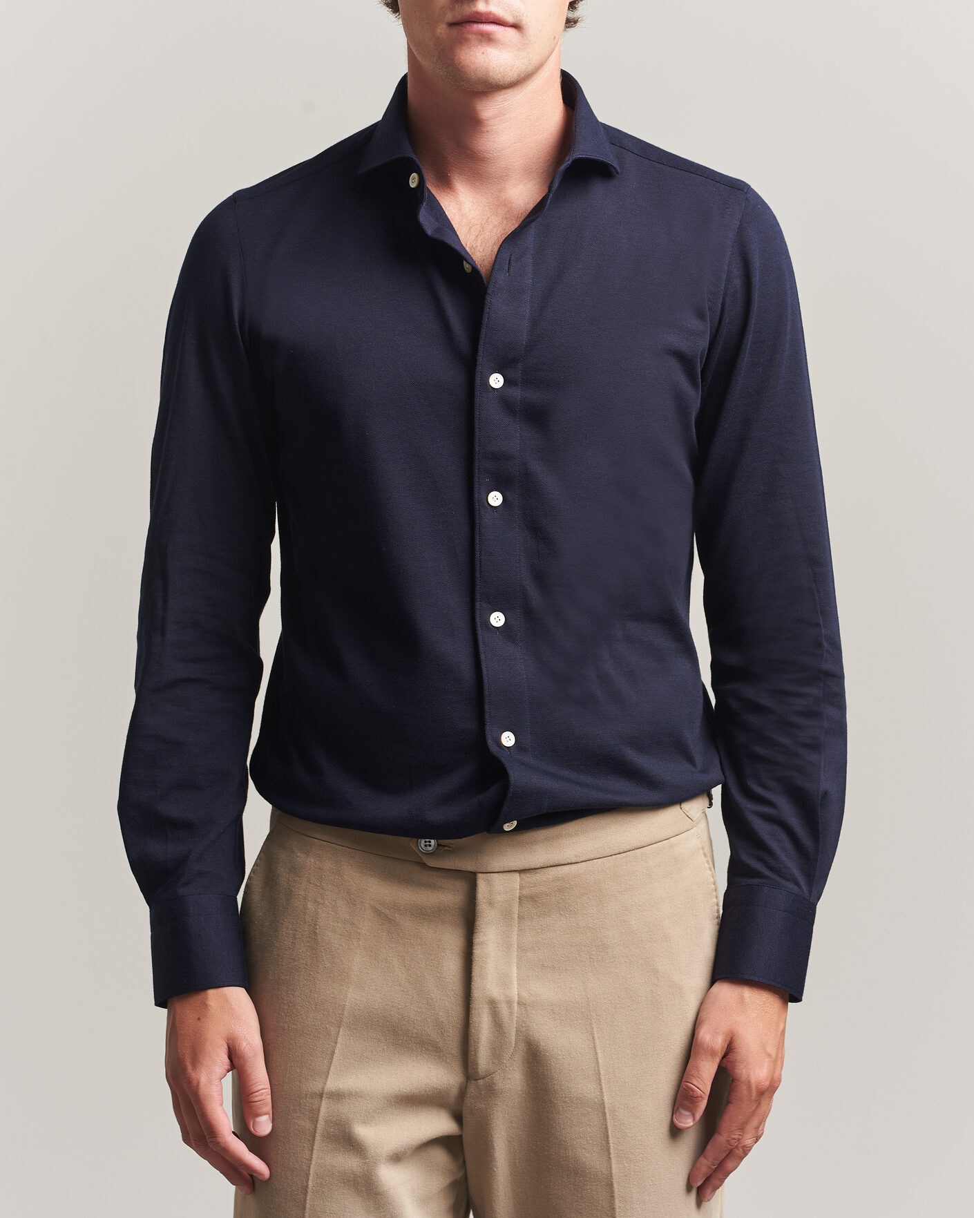Mies | Kauluspaidat | Finamore Napoli | Cotton/Cashmere Jersey Shirt Navy