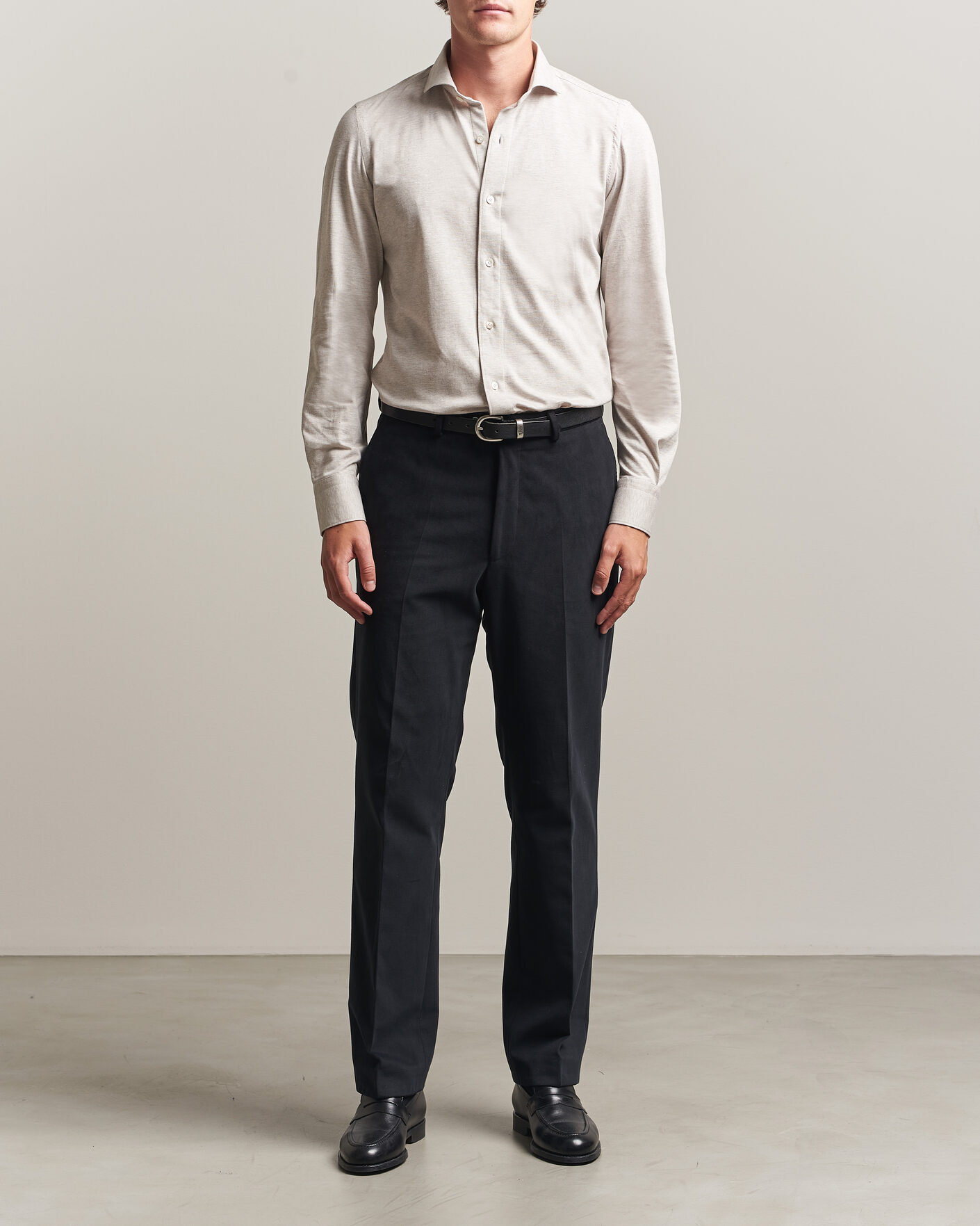 Mies | Kauluspaidat | Finamore Napoli | Cotton/Cashmere Jersey Shirt Beige