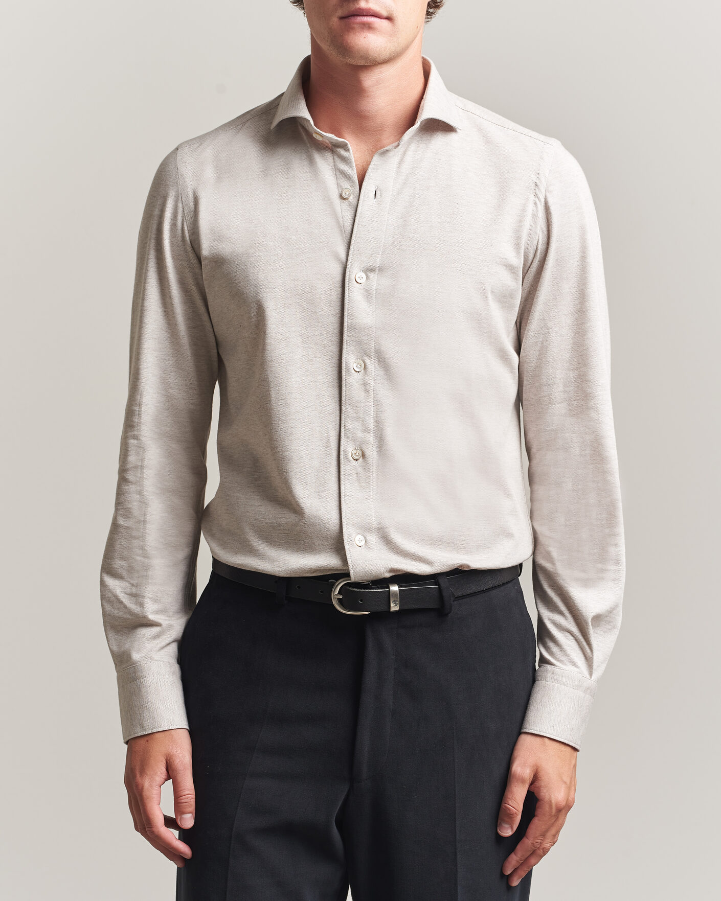 Mies | Kauluspaidat | Finamore Napoli | Cotton/Cashmere Jersey Shirt Beige