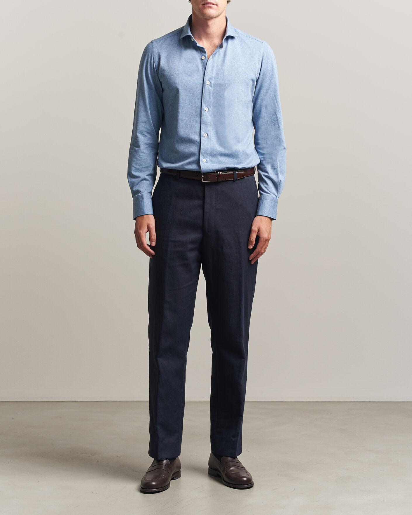 Mies | Kauluspaidat | Finamore Napoli | Cotton/Cashmere Jersey Shirt Light Blue