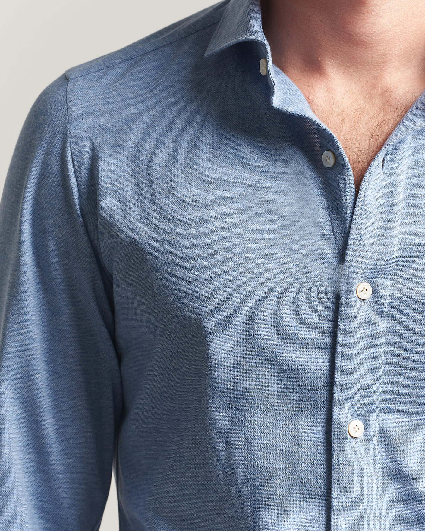 Mies | Kauluspaidat | Finamore Napoli | Cotton/Cashmere Jersey Shirt Light Blue