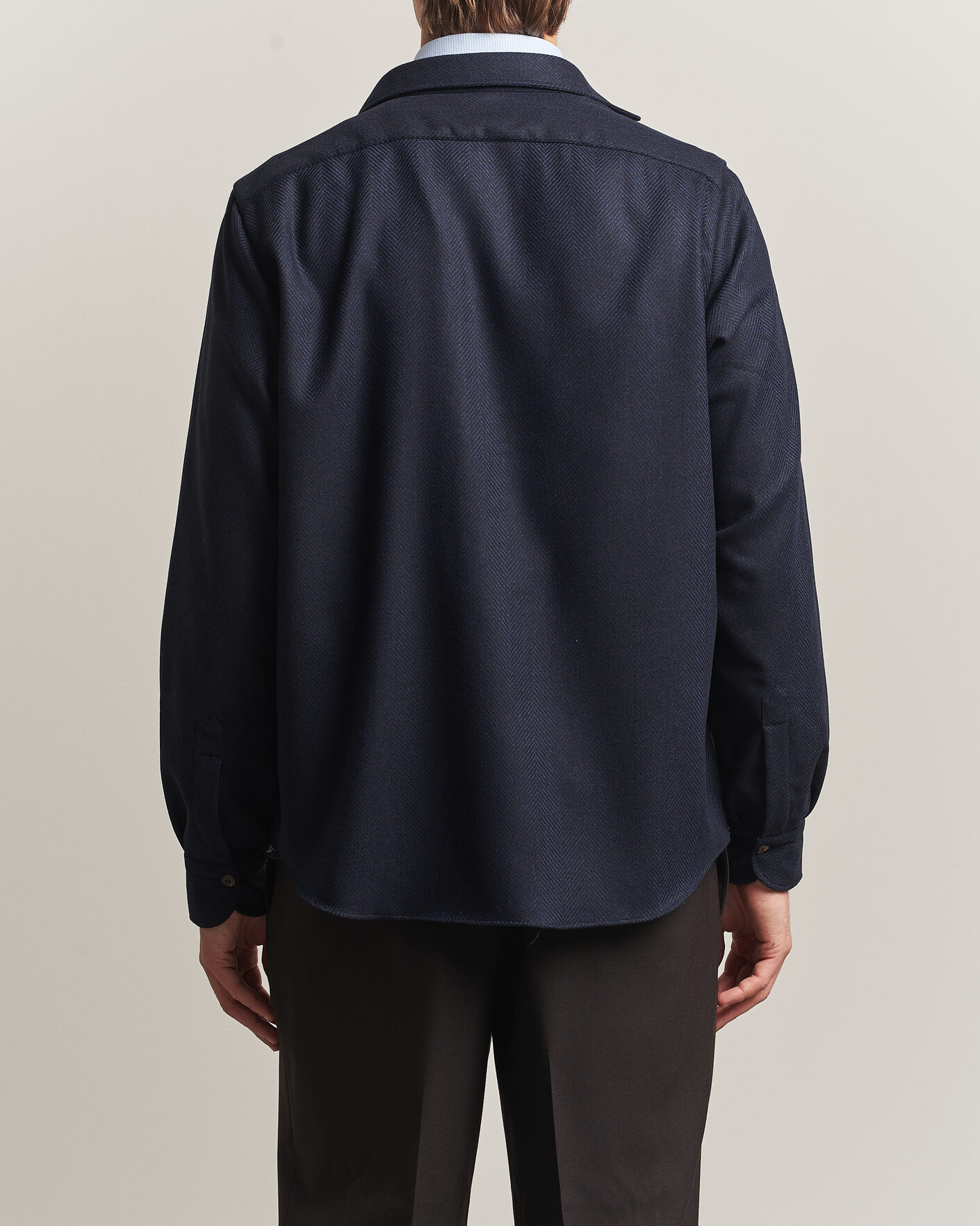 Mies | Kauluspaidat | Finamore Napoli | Wool Herringbone Overshirt Navy