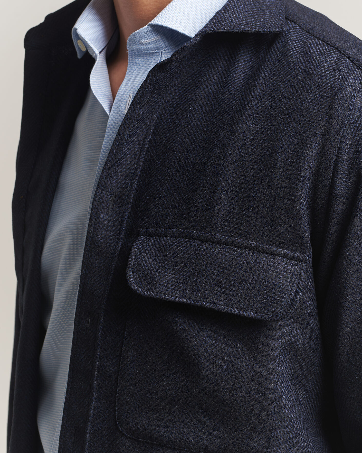Mies | Kauluspaidat | Finamore Napoli | Wool Herringbone Overshirt Navy
