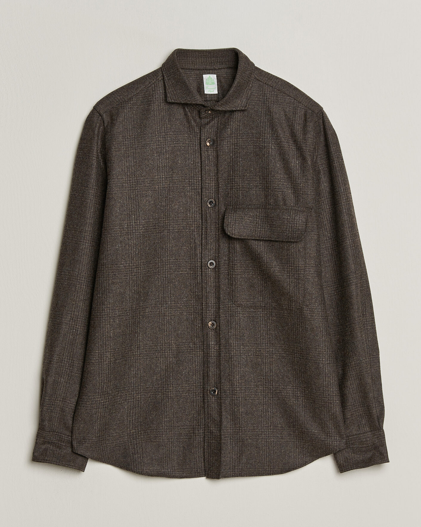Mies | Kauluspaidat | Finamore Napoli | Wool Houndstooth Overshirt Dark Brown