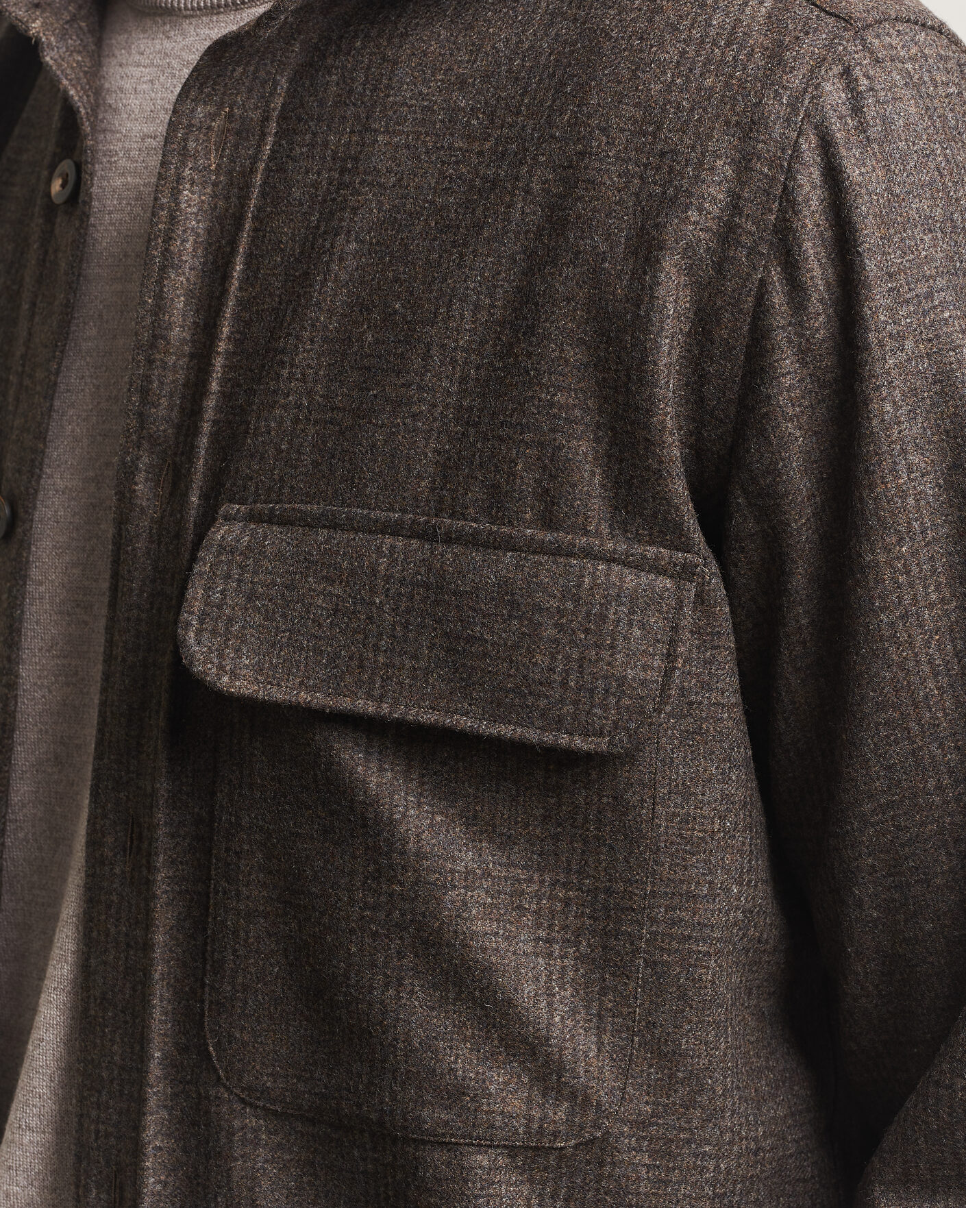 Mies | Kauluspaidat | Finamore Napoli | Wool Houndstooth Overshirt Dark Brown