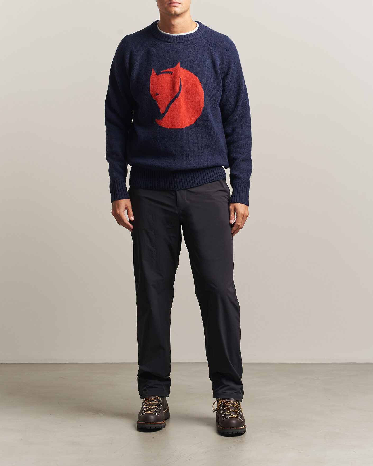 Mies | Puserot | Fjällräven | Logo Knit Wool Sweater Dark Navy