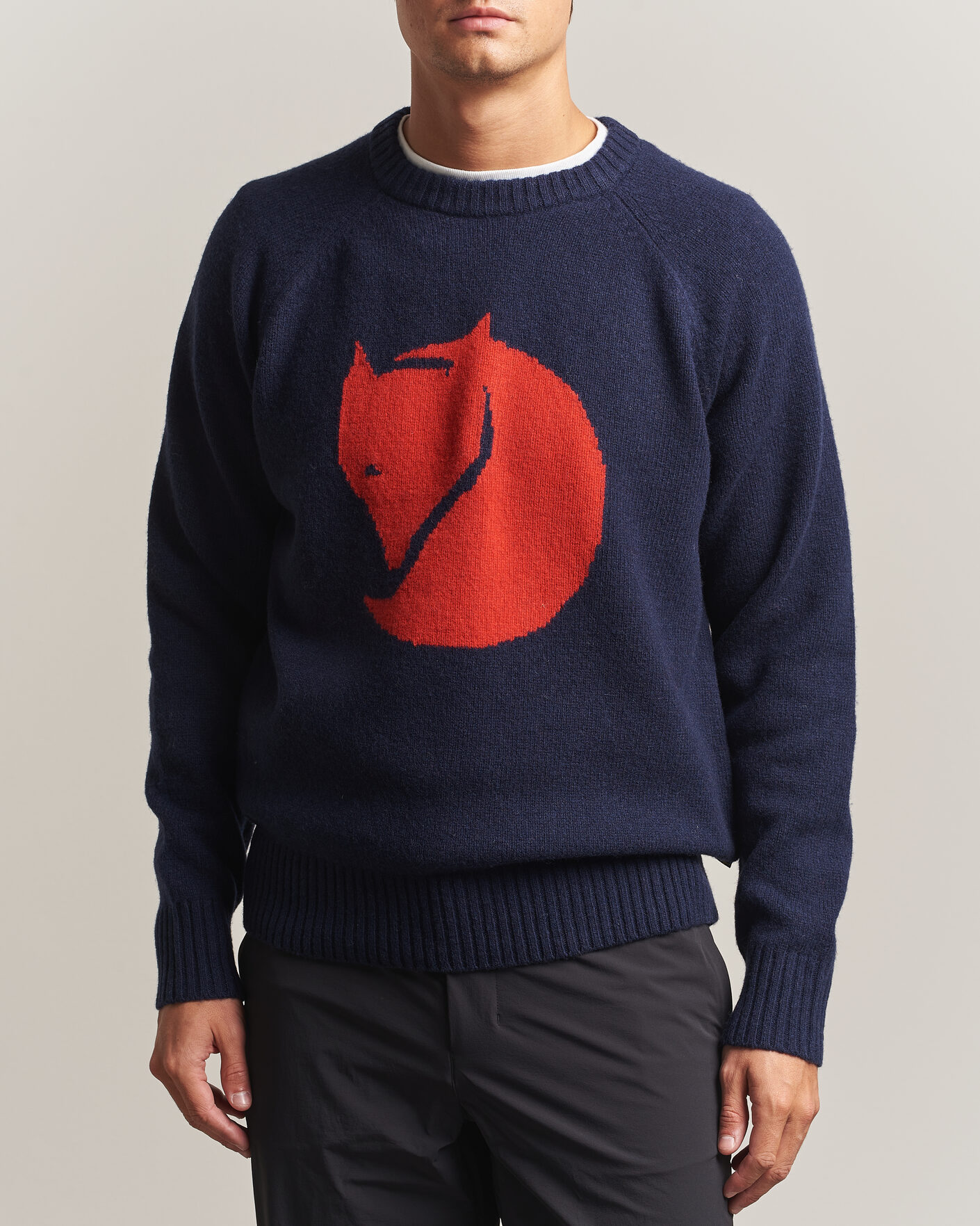 Mies | Puserot | Fjällräven | Logo Knit Wool Sweater Dark Navy