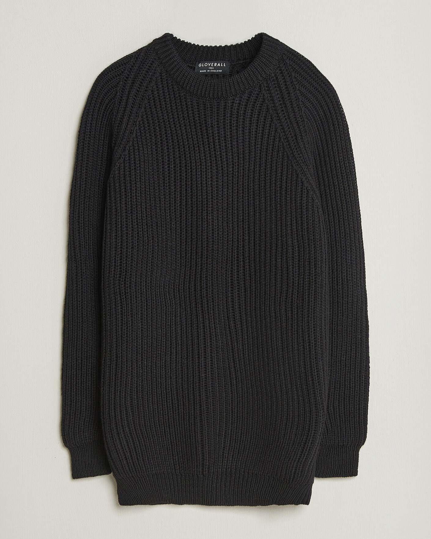 Mies | Puserot | Gloverall | Fisherman Rib Chunky Wool Crew Neck Black