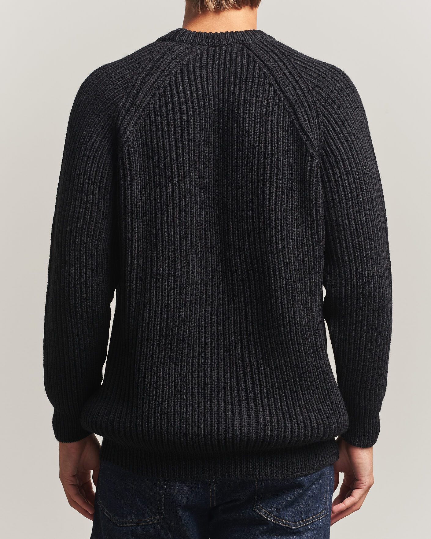 Mies | Puserot | Gloverall | Fisherman Rib Chunky Wool Crew Neck Black