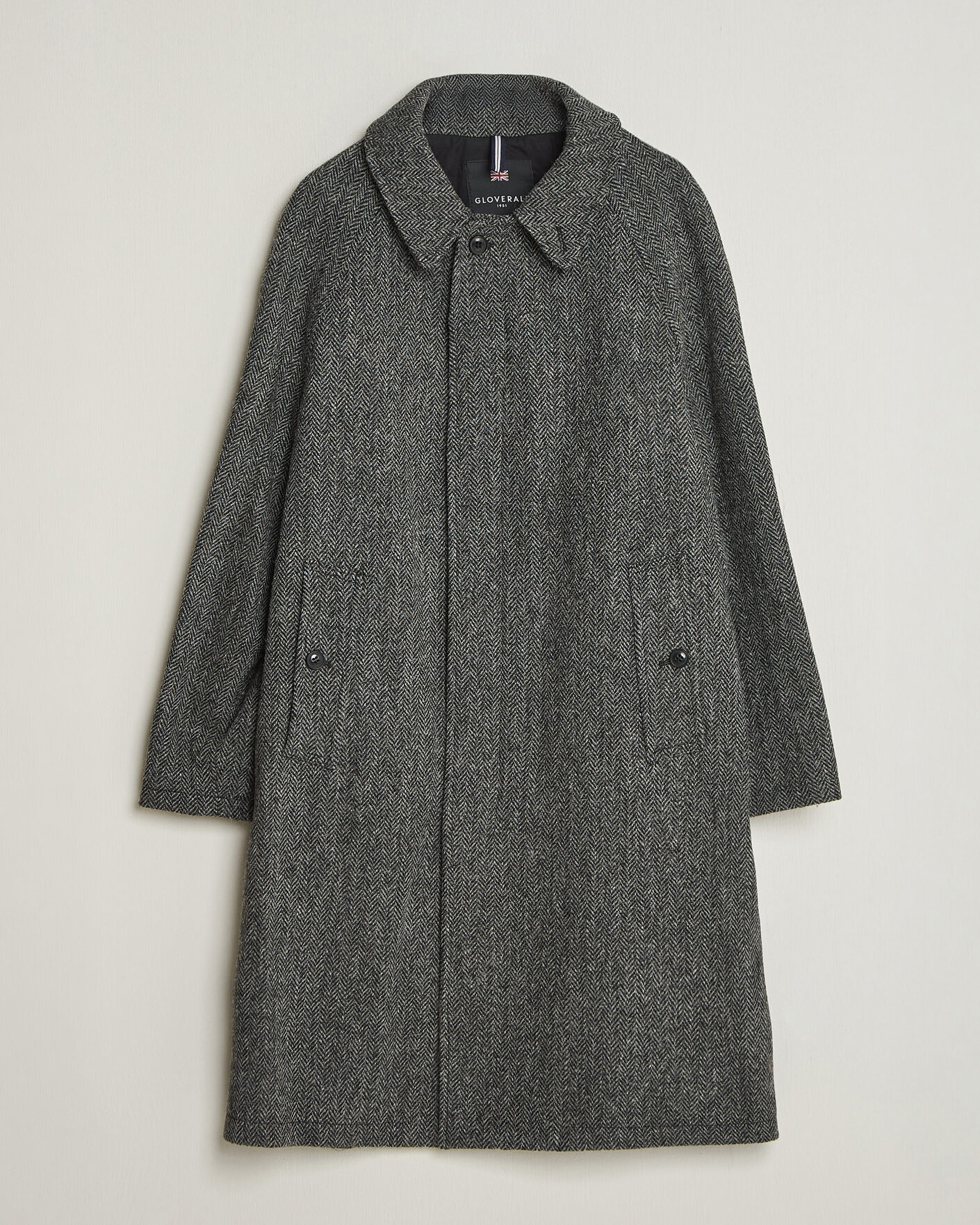 Mies | Takit | Gloverall | Hynes Harris Tweed Coat Charcoal Herringbone