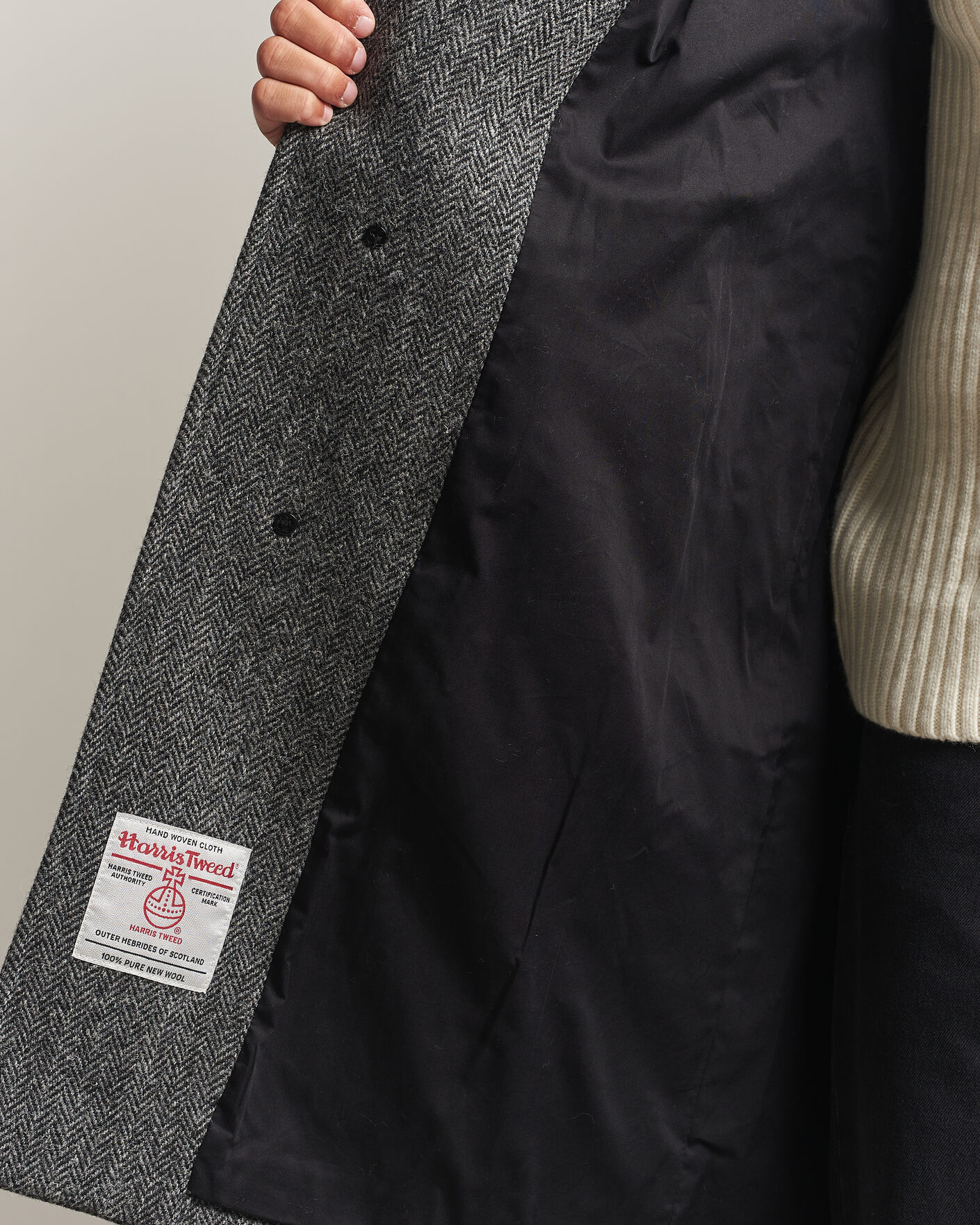 Mies | Takit | Gloverall | Hynes Harris Tweed Coat Charcoal Herringbone