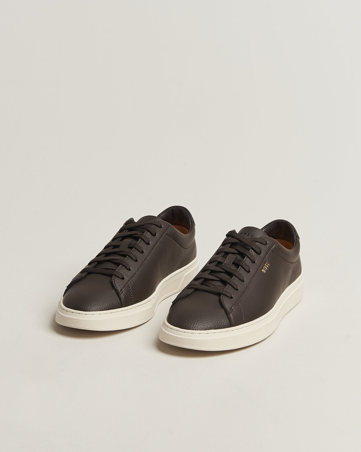 Mies | Tennarit | BOSS BLACK | Kieran Grained Leather Sneaker Dark Brown