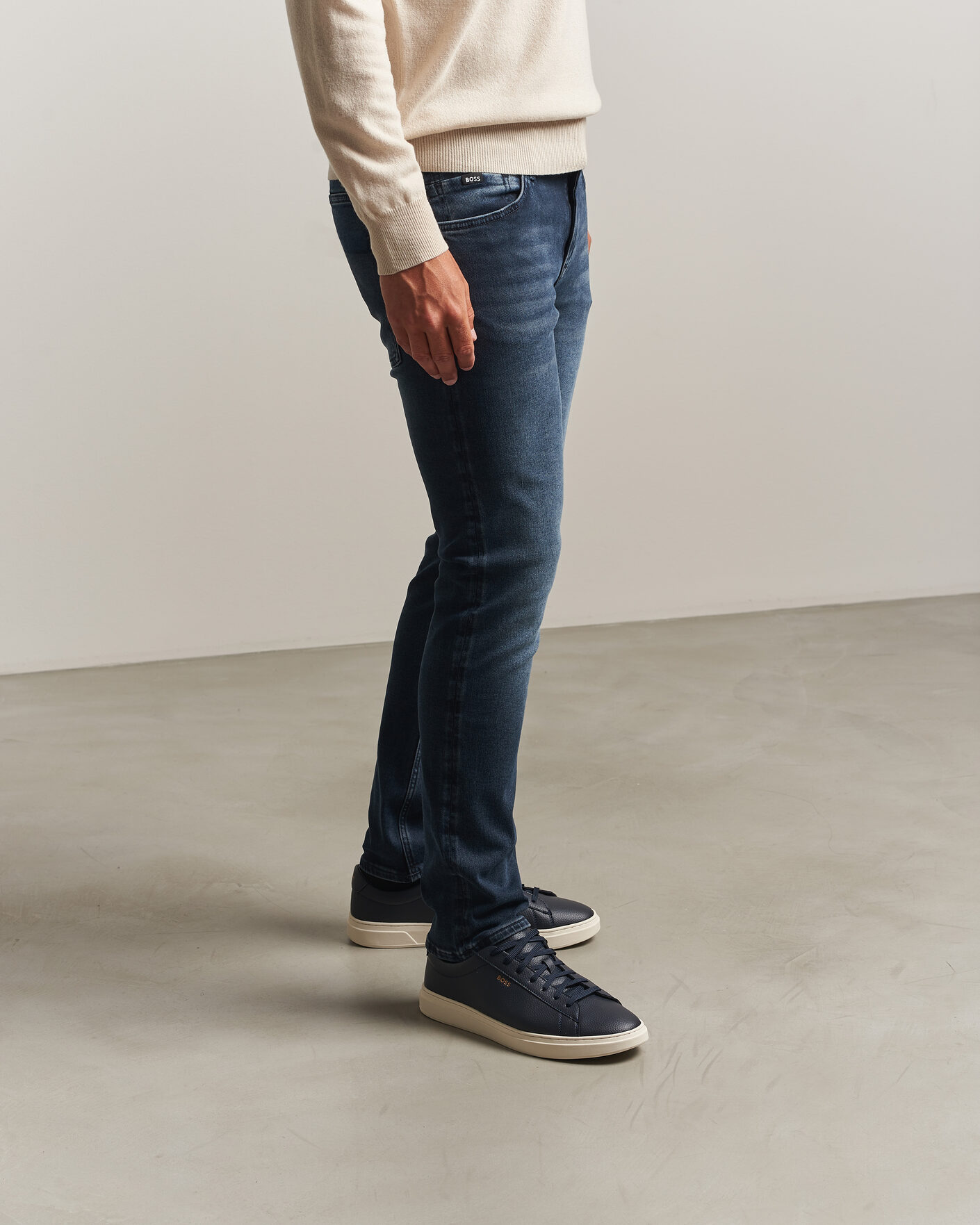 Mies | Tennarit | BOSS BLACK | Kieran Grained Leather Sneaker Dark Blue