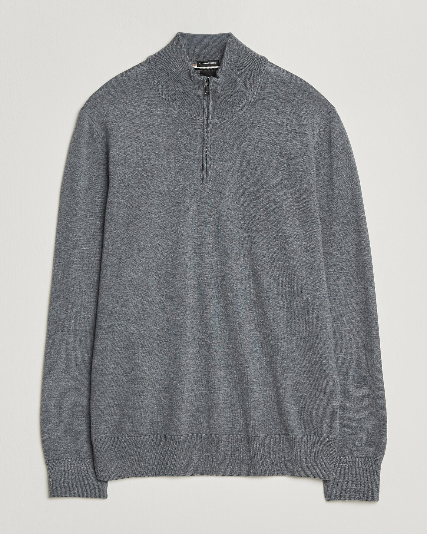 Mies | Puserot | BOSS BLACK | Ebenji Merino Knitted Half Zip Medium Grey