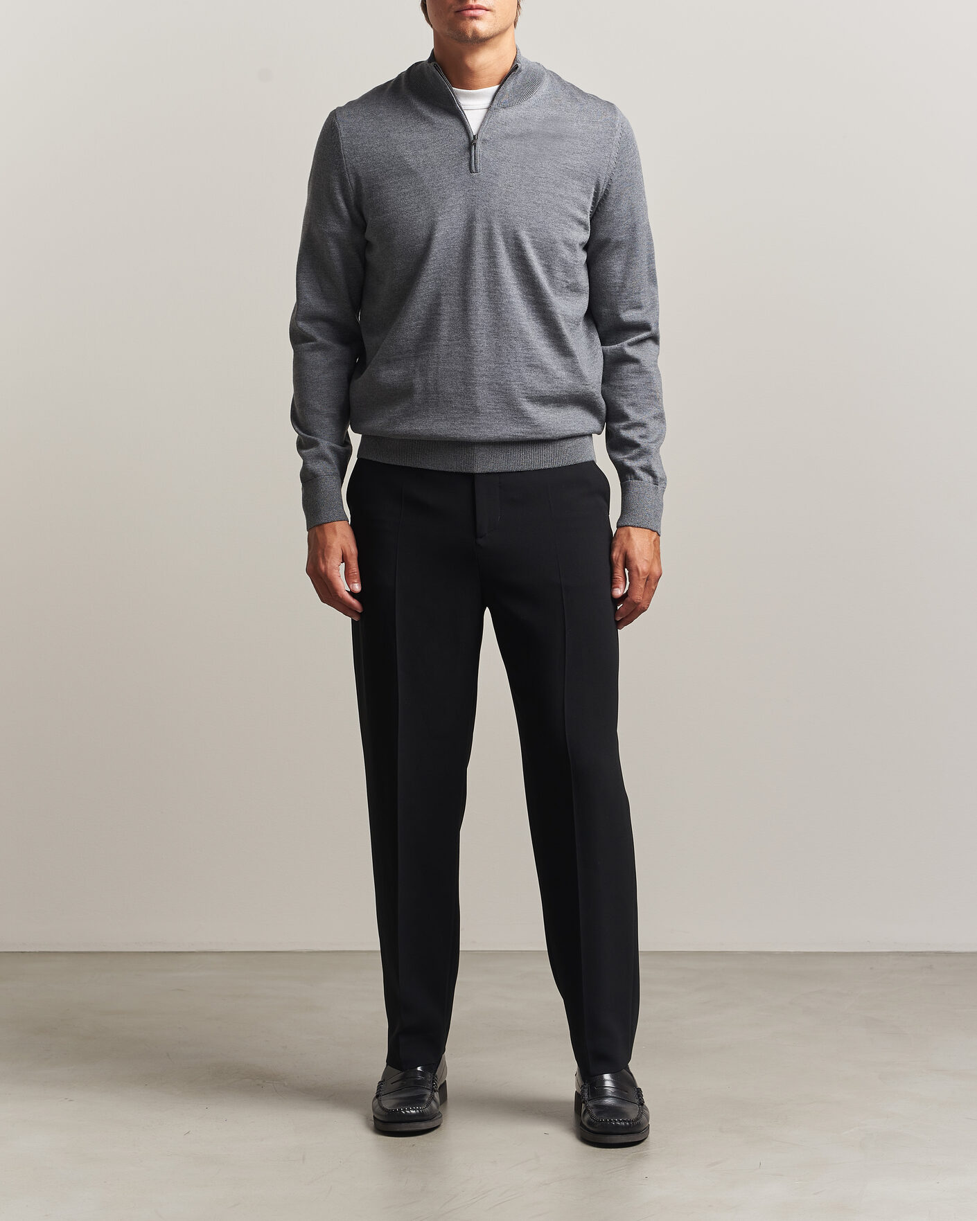 Mies | Puserot | BOSS BLACK | Ebenji Merino Knitted Half Zip Medium Grey