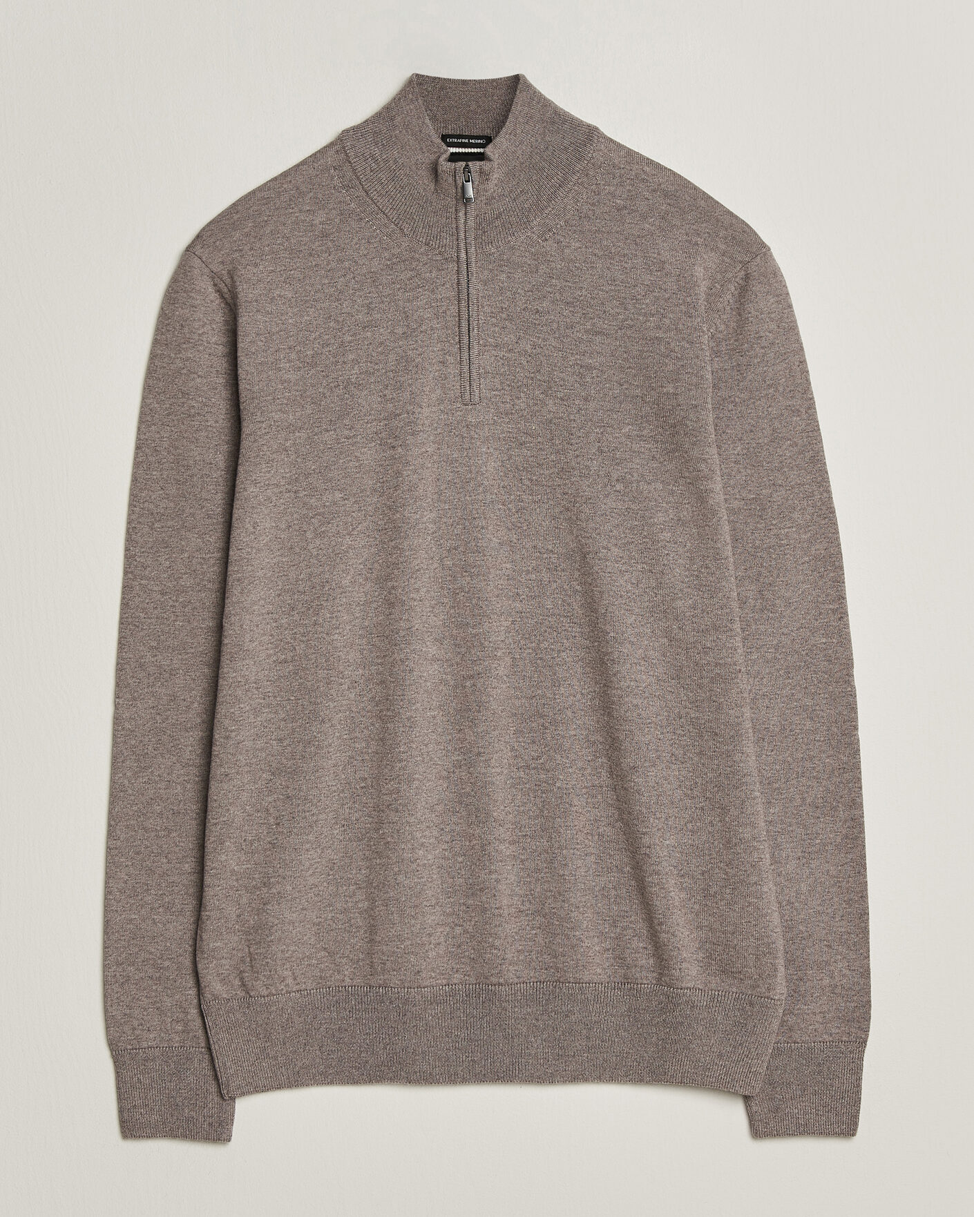 Mies | Puserot | BOSS BLACK | Ebenji Merino Knitted Half Zip Open Brown