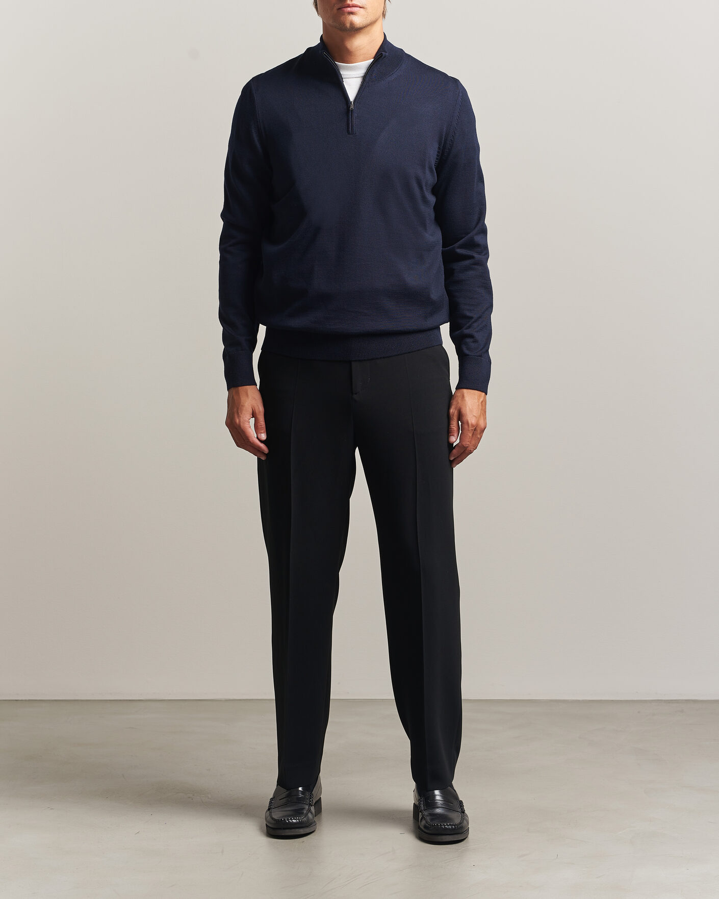 Mies | Puserot | BOSS BLACK | Ebenji Merino Knitted Half Zip Dark Blue