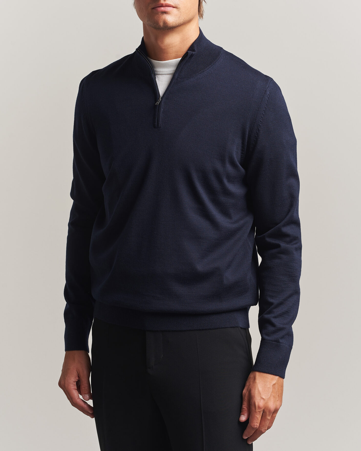 Mies | Puserot | BOSS BLACK | Ebenji Merino Knitted Half Zip Dark Blue