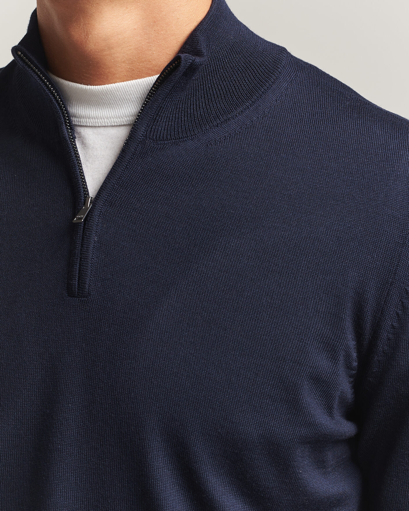 Mies | Puserot | BOSS BLACK | Ebenji Merino Knitted Half Zip Dark Blue