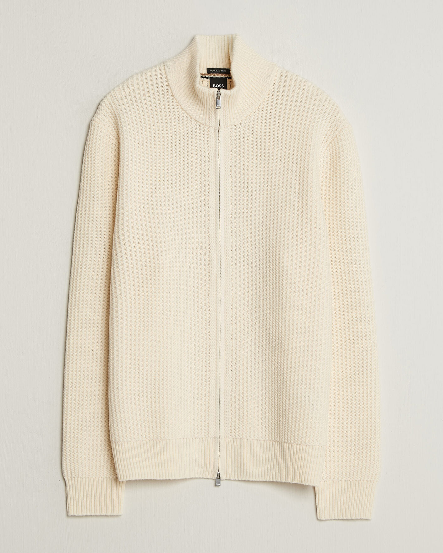 Mies | Puserot | BOSS BLACK | Fiocco Wool/Cashmere Full Zip Open White