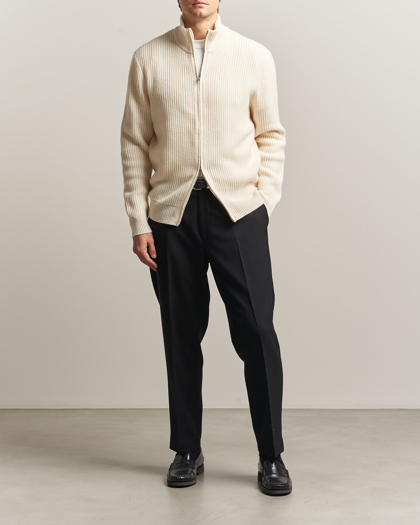 Mies | Puserot | BOSS BLACK | Fiocco Wool/Cashmere Full Zip Open White