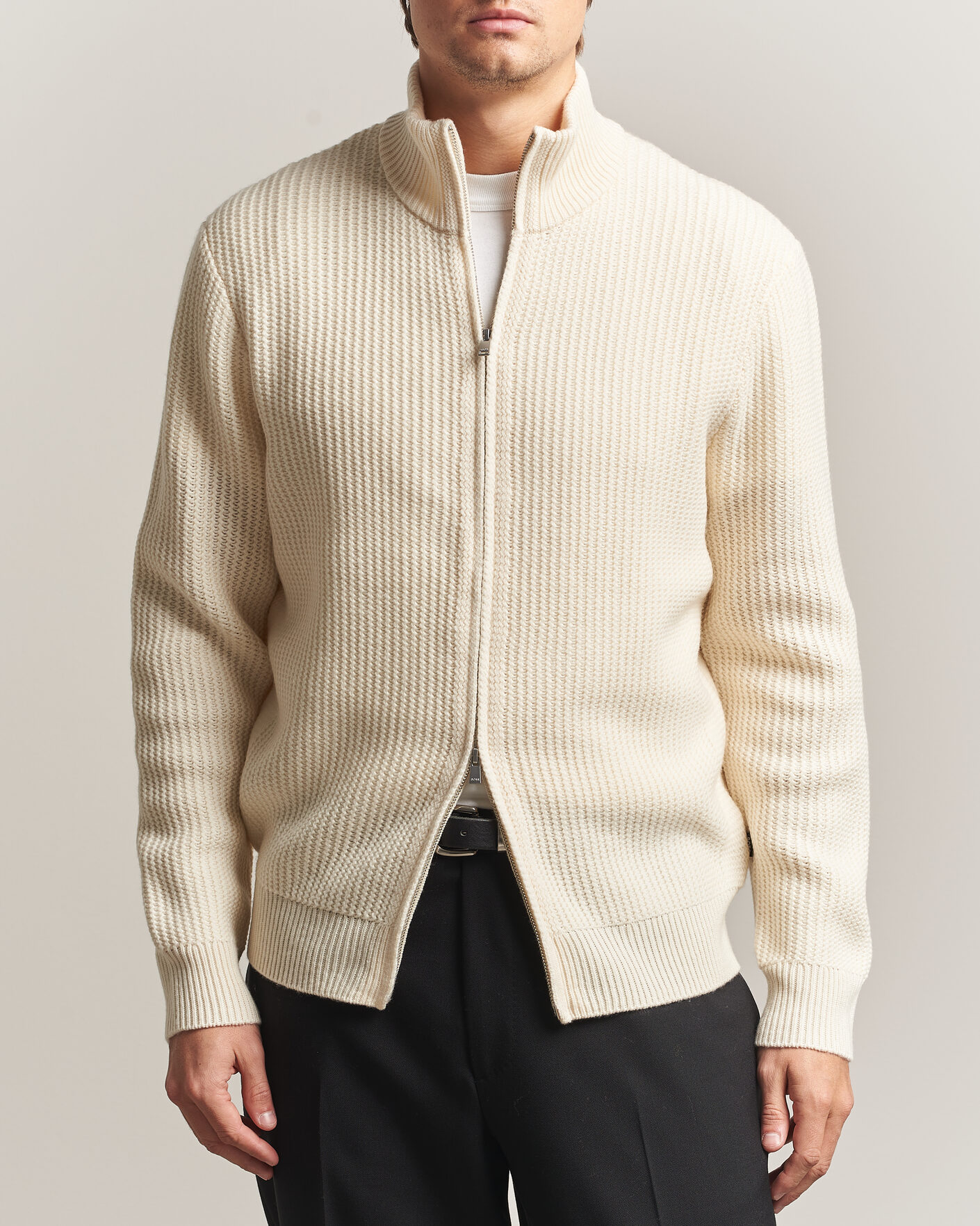 Mies | Puserot | BOSS BLACK | Fiocco Wool/Cashmere Full Zip Open White