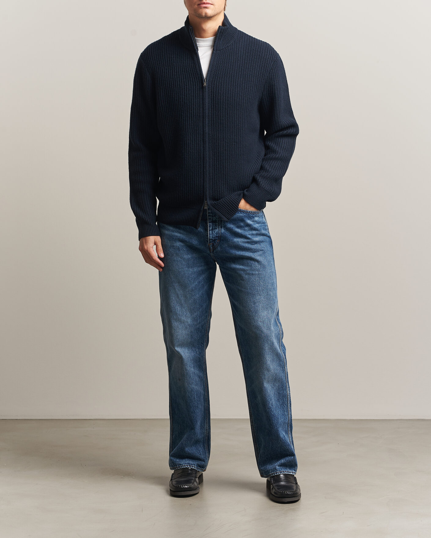Mies | Puserot | BOSS BLACK | Fiocco Wool/Cashmere Full Zip Dark Blue