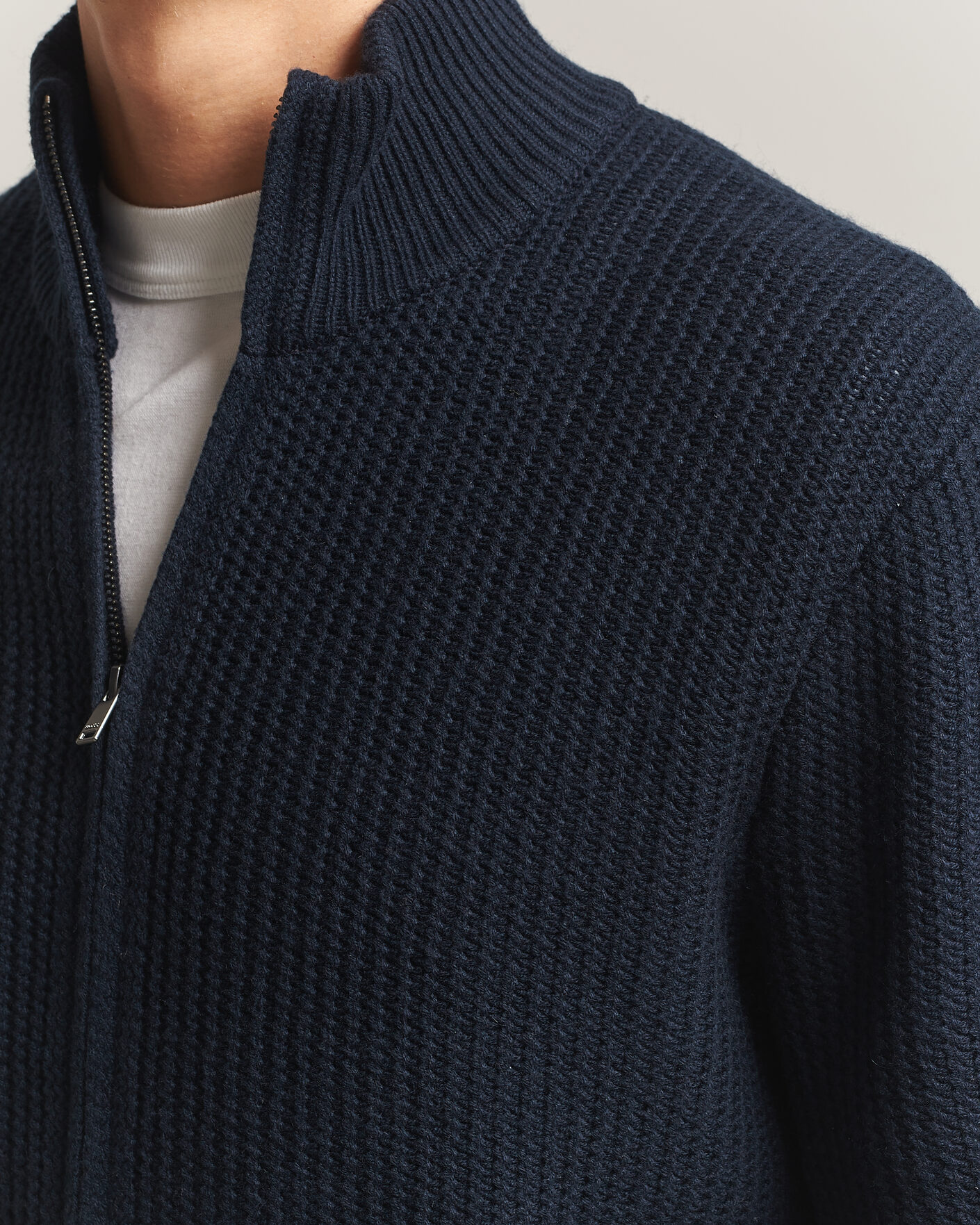 Mies | Puserot | BOSS BLACK | Fiocco Wool/Cashmere Full Zip Dark Blue