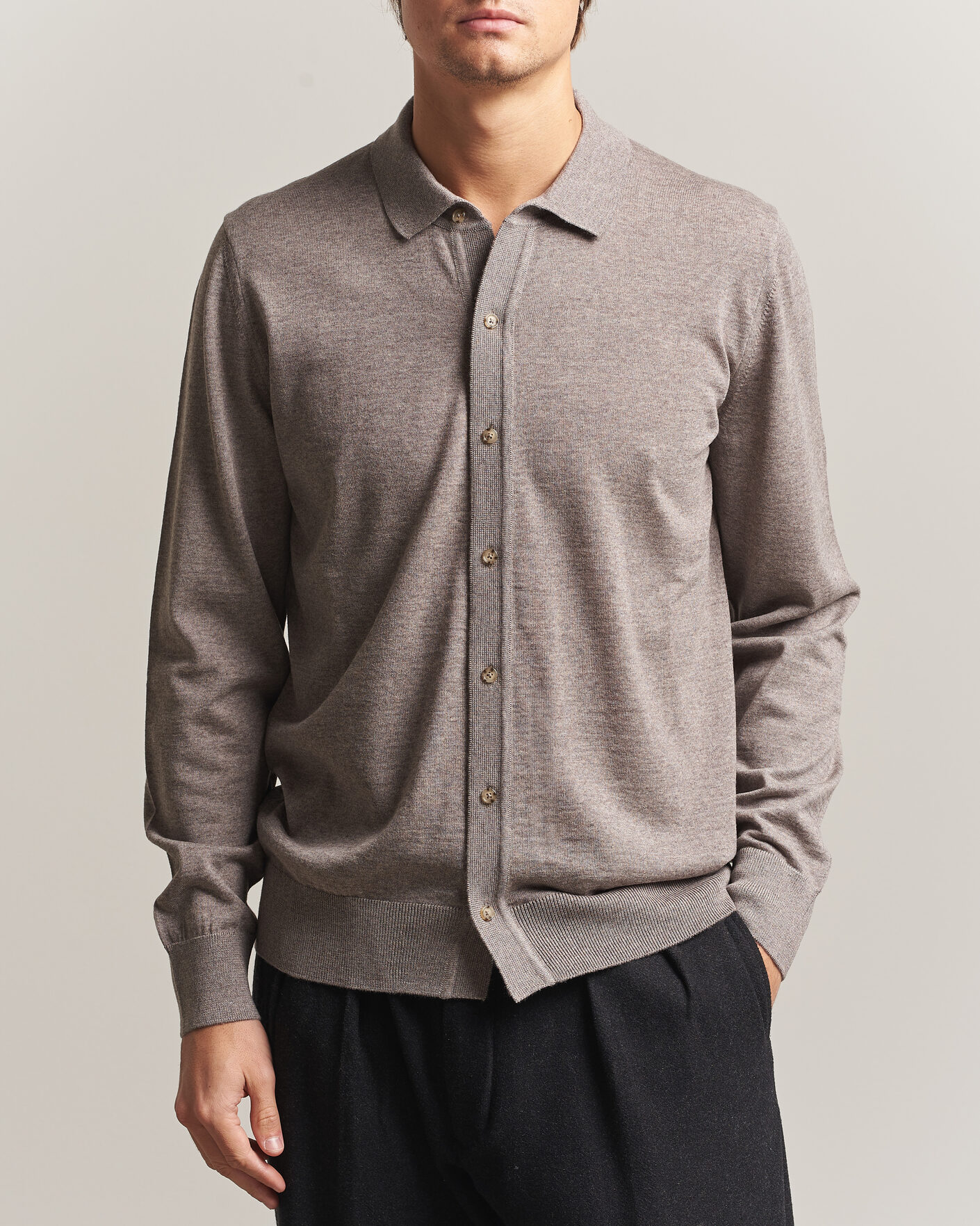 Mies | Puserot | BOSS BLACK | Helbert Merino Knitted Cardigan Open Brown