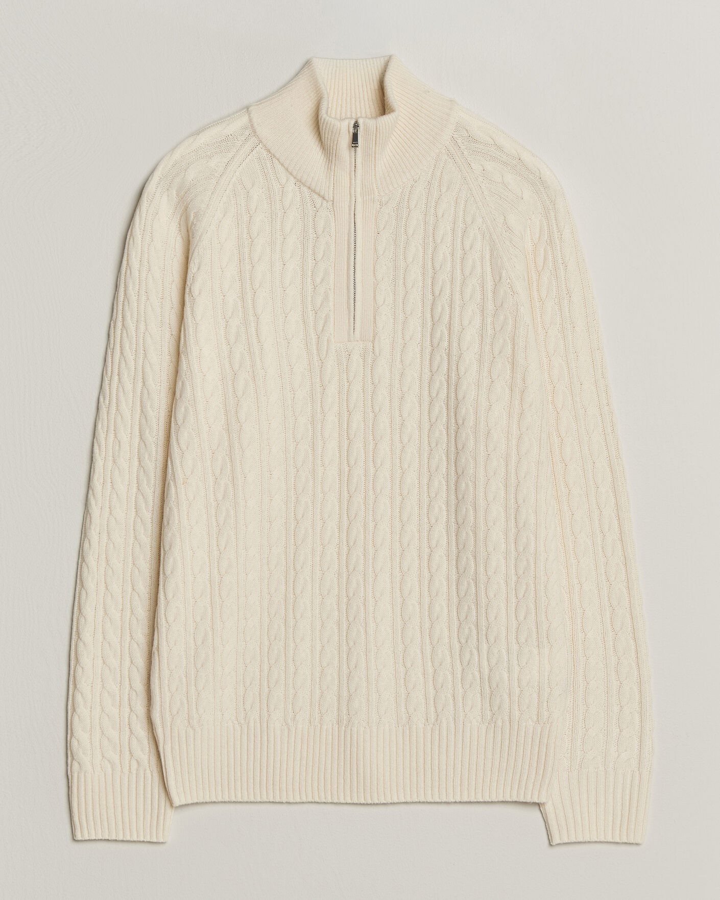 Mies | Puserot | BOSS BLACK | Furore Wool/Cashmere Cable Half Zip Open White