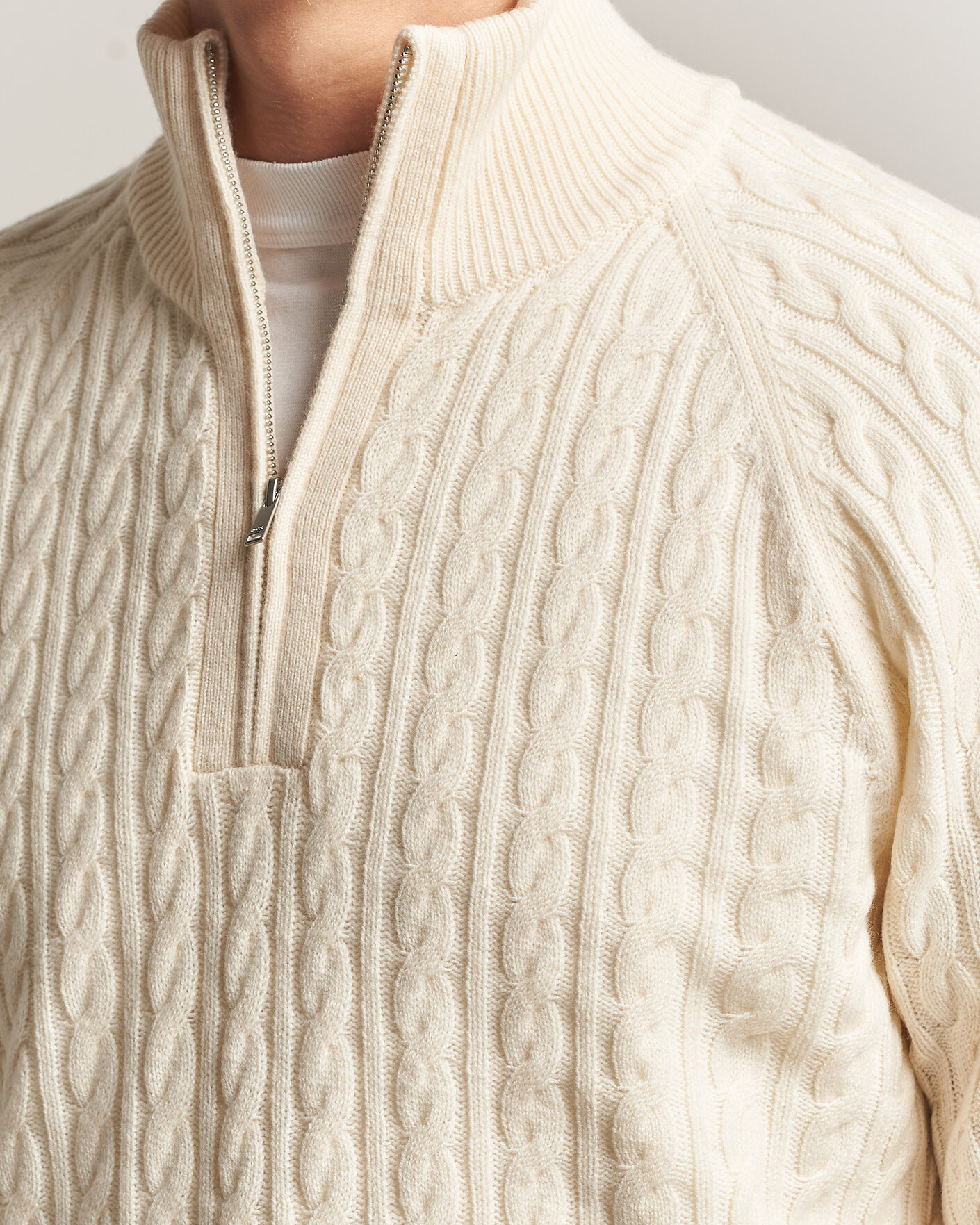 Mies | Puserot | BOSS BLACK | Furore Wool/Cashmere Cable Half Zip Open White