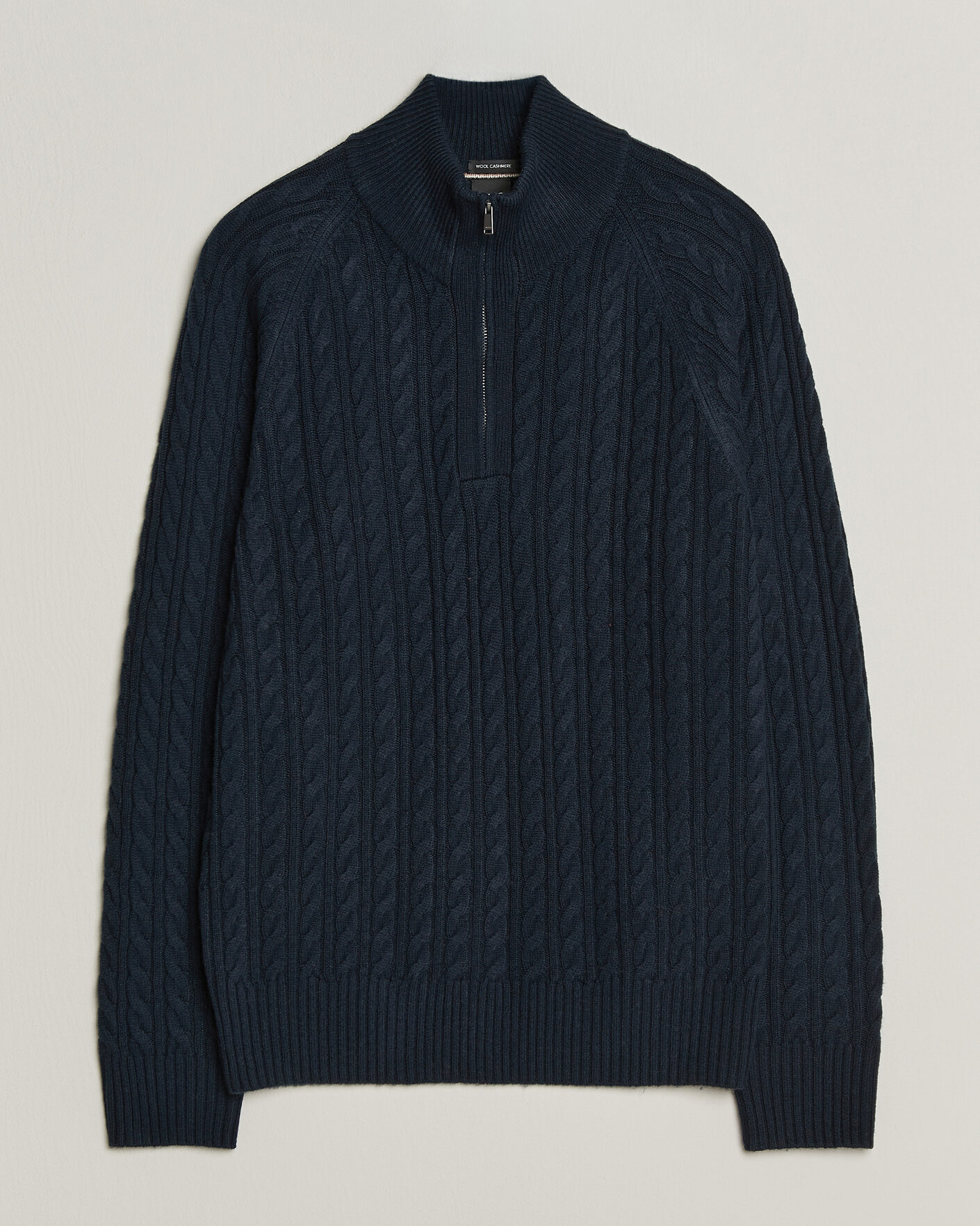 Mies | Puserot | BOSS BLACK | Furore Wool/Cashmere Cable Half Zip Dark Blue