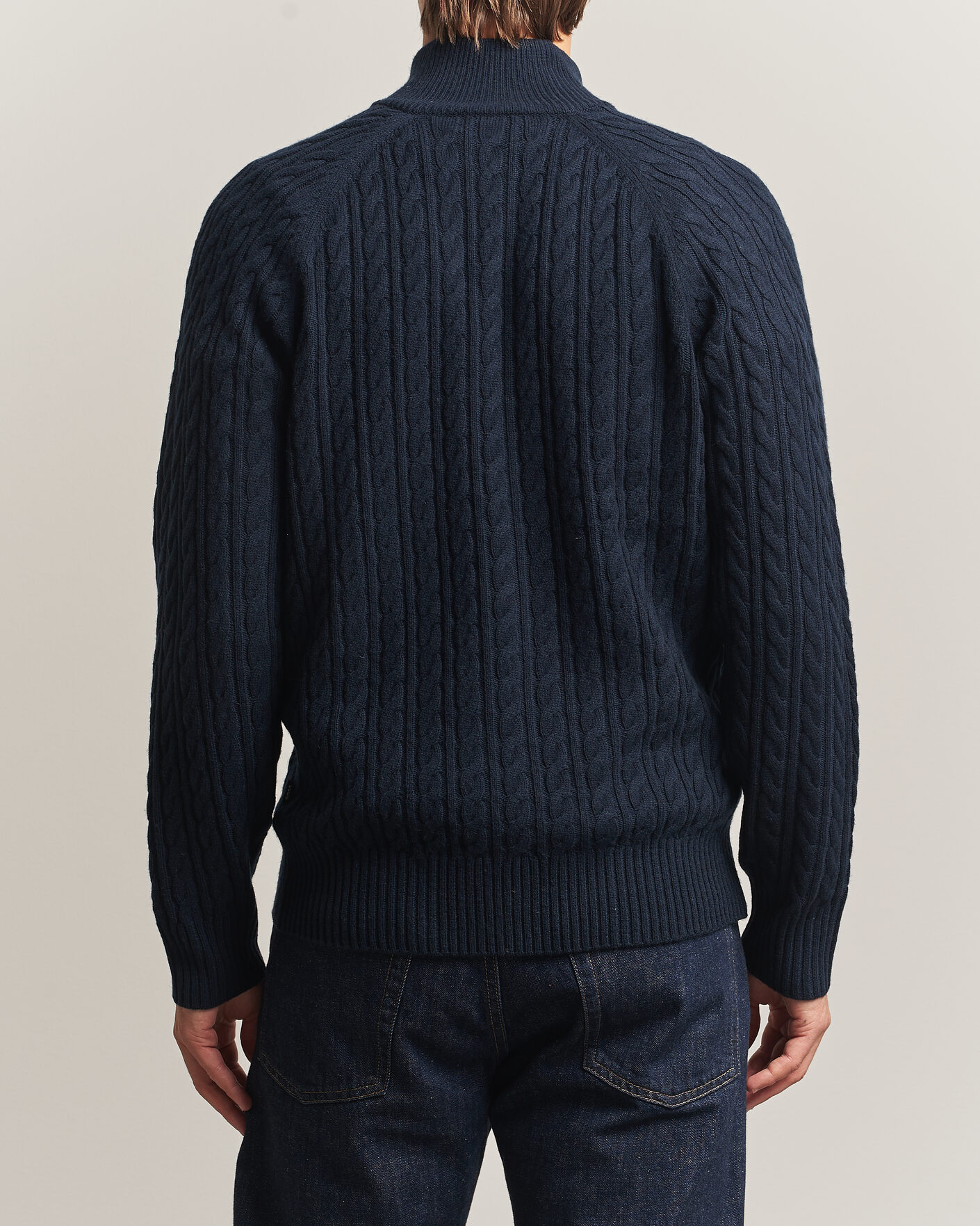 Mies | Puserot | BOSS BLACK | Furore Wool/Cashmere Cable Half Zip Dark Blue