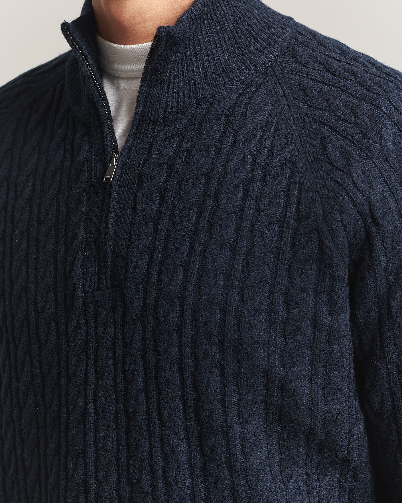 Mies | Puserot | BOSS BLACK | Furore Wool/Cashmere Cable Half Zip Dark Blue