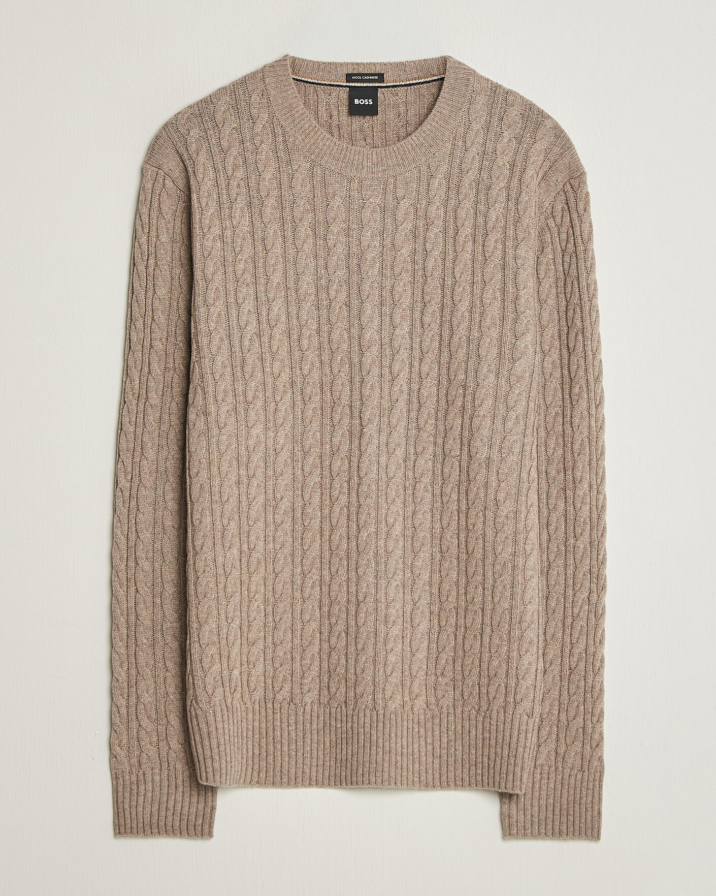 Mies | Puserot | BOSS BLACK | Furlan Wool/Cashmere Cable Crew Neck Open Brown