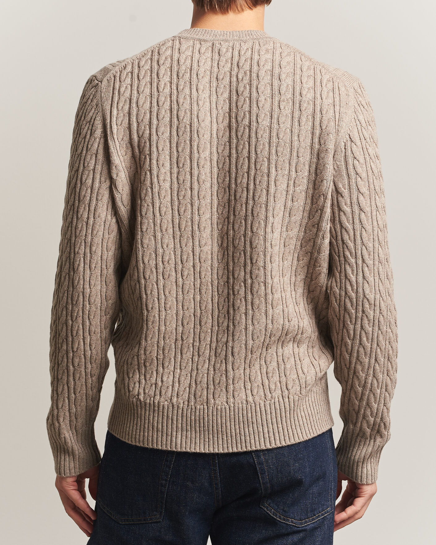 Mies | Puserot | BOSS BLACK | Furlan Wool/Cashmere Cable Crew Neck Open Brown