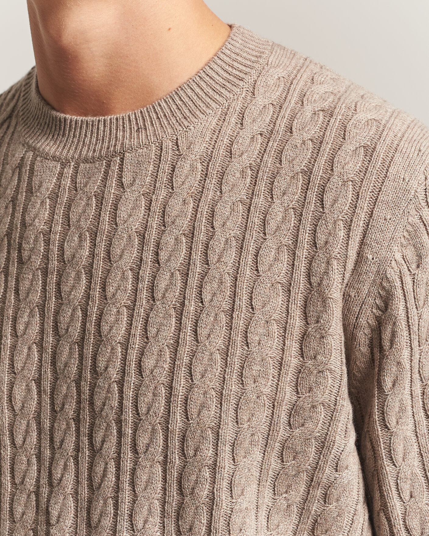 Mies | Puserot | BOSS BLACK | Furlan Wool/Cashmere Cable Crew Neck Open Brown